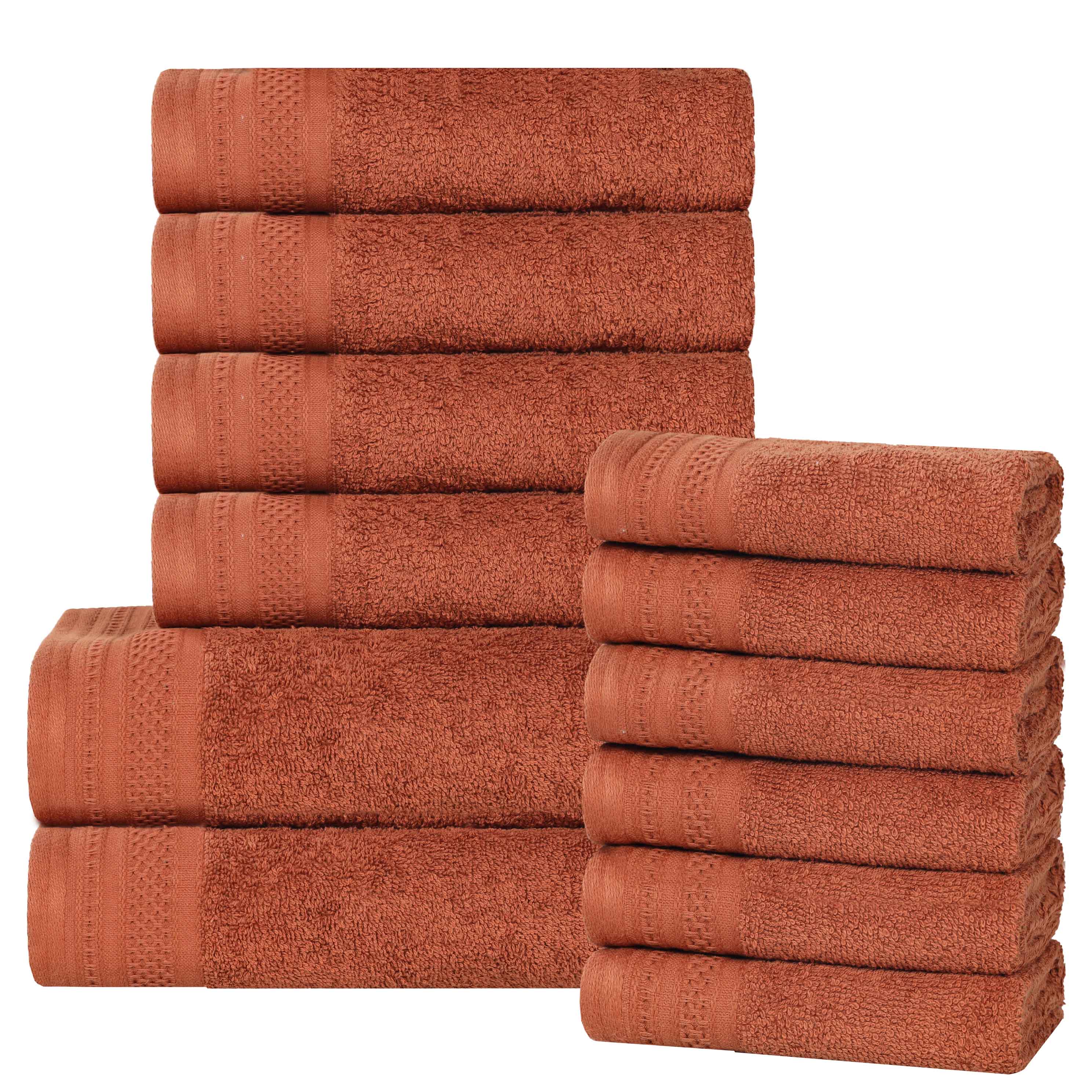Premium Honeycomb Textured Waffle Border 12-Piece Luxury Cotton Towel Set - Soft & Absorbent Bath, Spa, and Guest Towels for Home & Hotel Use