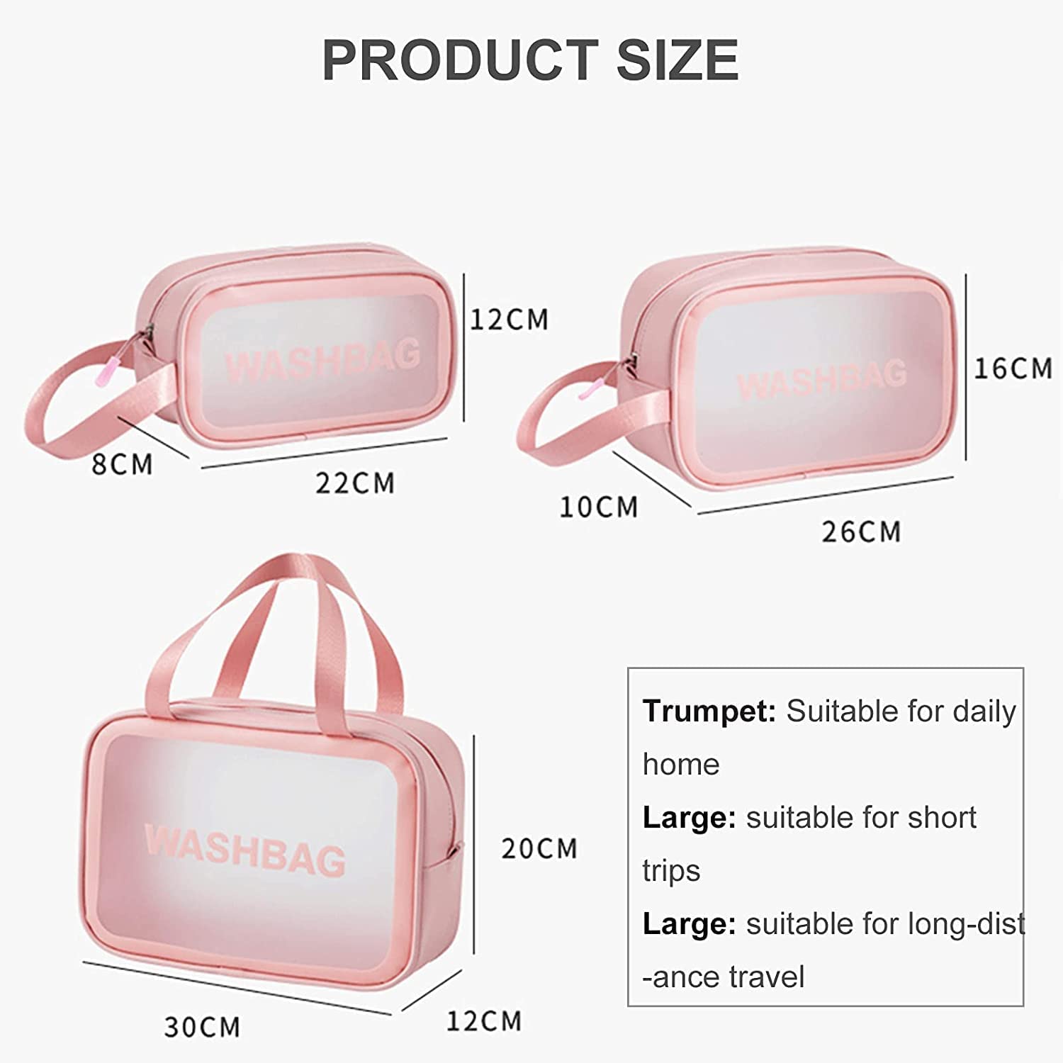 Clear PU Travel Cosmetic Organizer Bag - Waterproof Makeup Pouch & Toiletry Bag for Women & Girls (Pink, Medium Size) | Perfect for Air Travel, Gym, Beach & Daily Organization