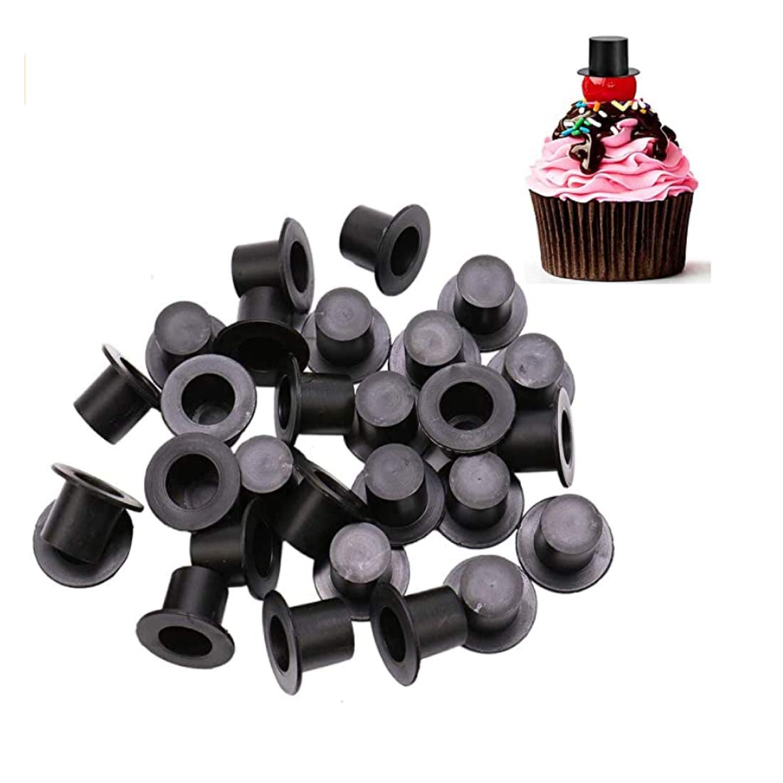 FineInno Miniature Top Hats - Black Plastic Small Top Hats for Cupcake Toppers, DIY Crafts, Party Decorations & Costume Accessories | Perfect for Weddings, Tea Parties, and Victorian-Themed Events