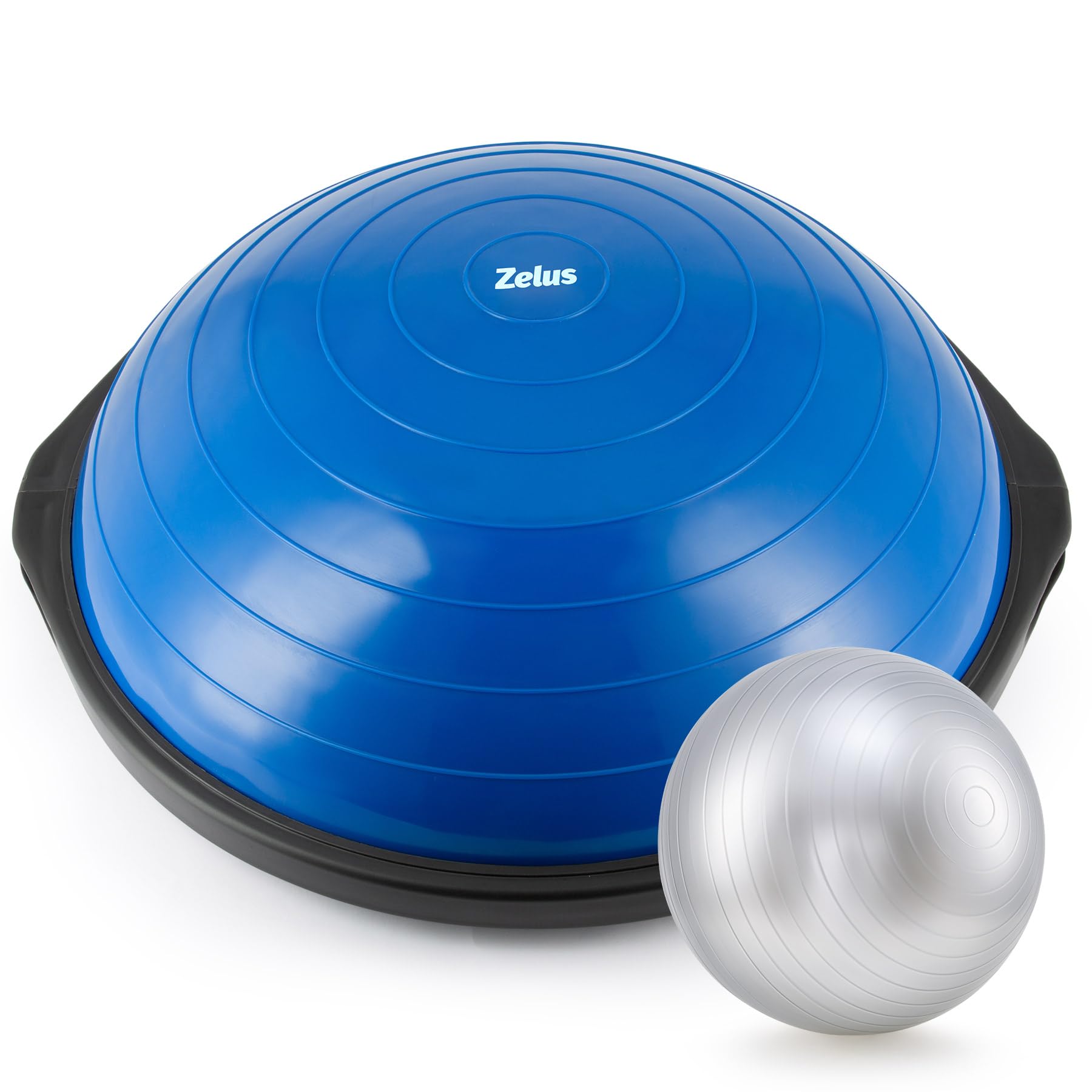 ZELUS 25 Inch Balance Ball - 660lb Capacity Inflatable Half Exercise Ball with Non-Slip Base | Wobble Board Balance Trainer for Core Strength & Stability | Includes 2 Resistance Bands, Pump & Extra Ball | Perfect for Yoga, Pilates, Home Gym & Physical Therapy Workouts