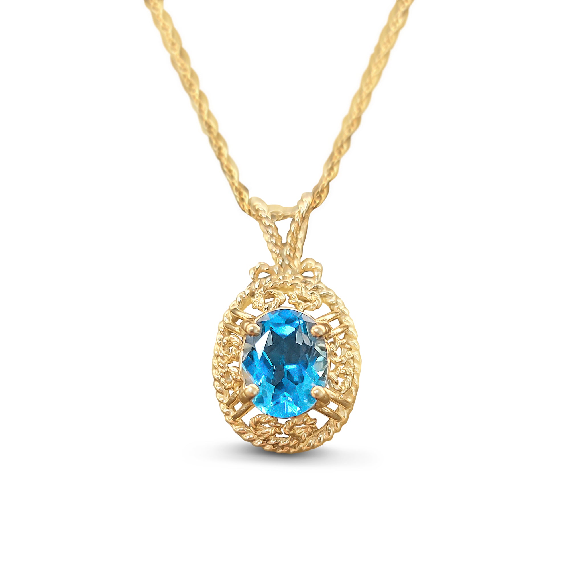 14k Yellow Gold Blue Topaz Rope Design Necklace - Perfect for Women's Jewelry Gifts, Anniversary & Birthday Presents