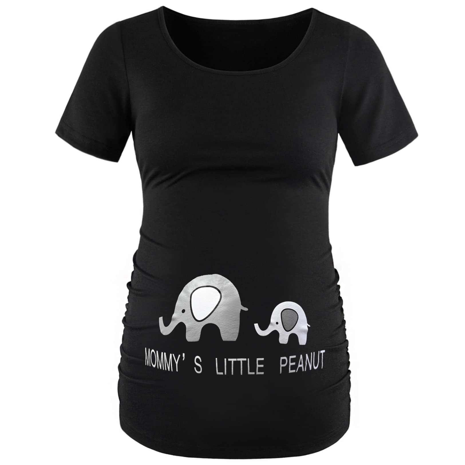 DEBELLY Maternity Tops - Soft Short Sleeve Pregnancy Shirts with Ruched Sides & Footprint Design - Black Nursing Shirt for Casual Wear & Maternity Photos