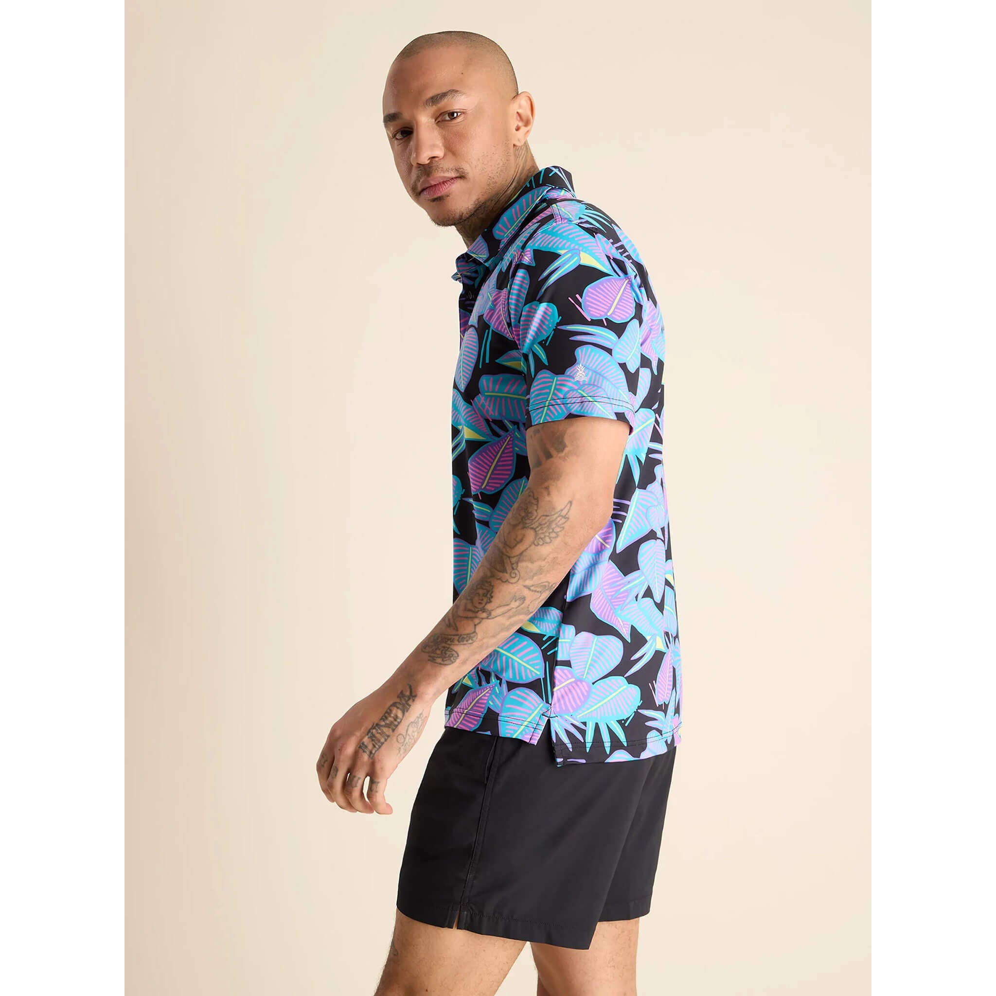 Chubbies Fluorescent Funk Performance Polo Shirt for Men - Moisture Wicking Golf & Casual Wear - Black Plaid Pattern - UV Protection & Breathable Fabric
