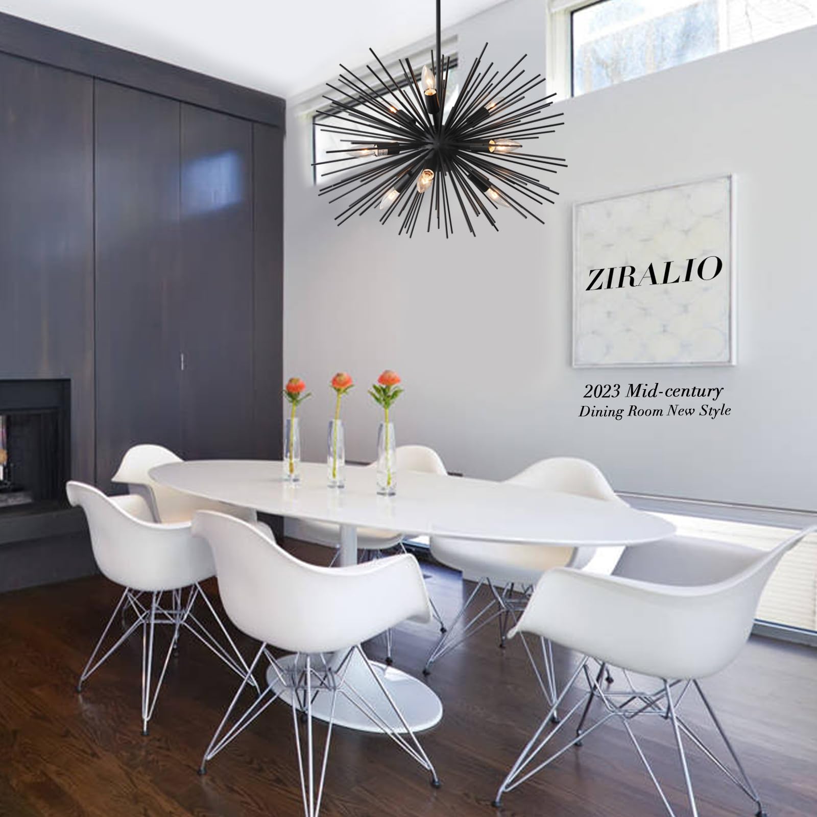 Modern Black Sputnik Chandelier - 9-Light Dining Room Ceiling Fixture with Solid Metal Construction (24 Inch, 13LB) - Perfect for Living Room, Bedroom, Foyer & Kitchen Lighting Decor