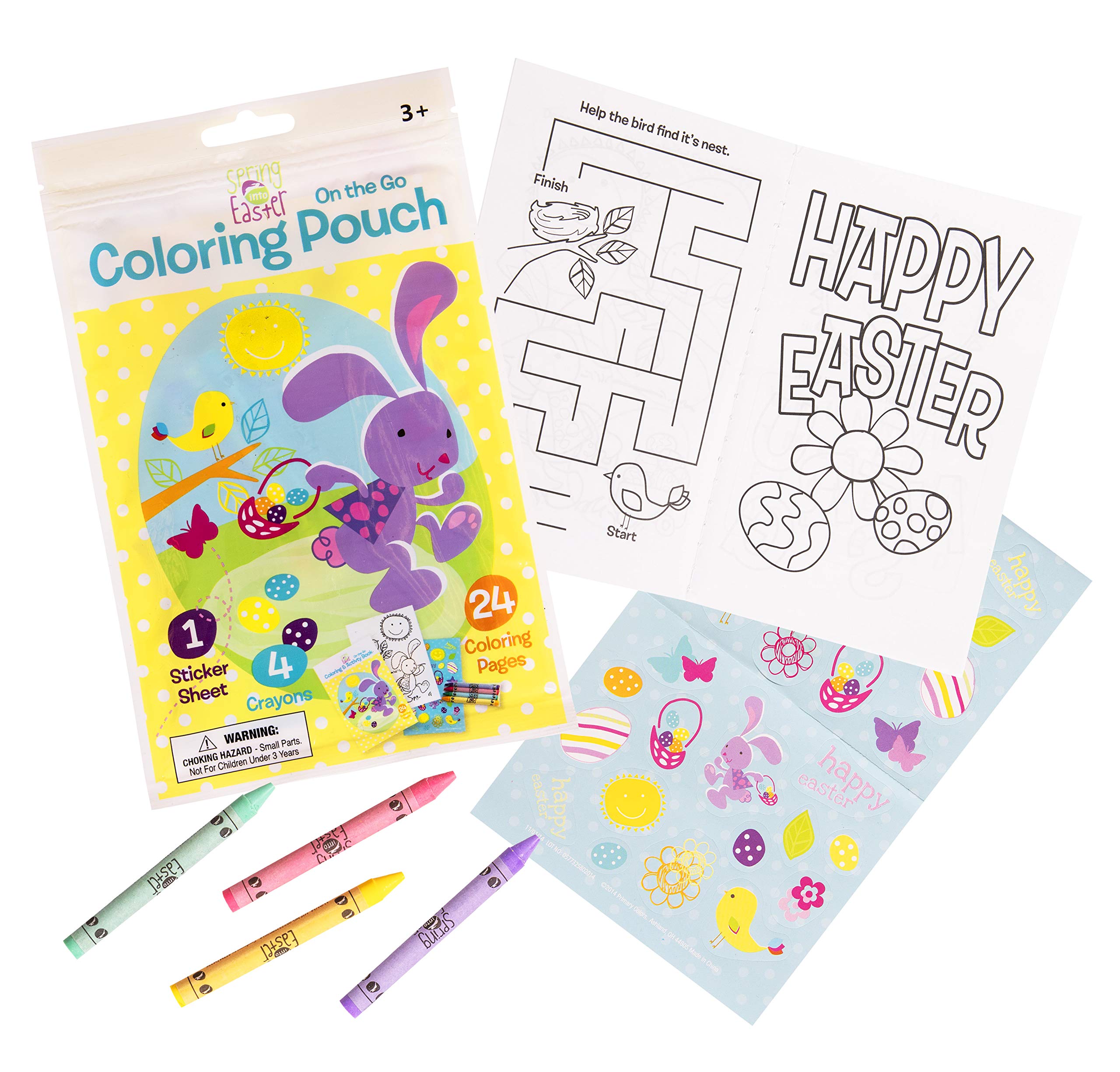 Easter Activity Kit for Kids - 3-Pack Coloring Books, Stickers & Crayons Set in Resealable Pouch | Fun Easter Basket Stuffers & Party Favors | Great for Easter Egg Hunts, Classroom Activities & Travel Entertainment