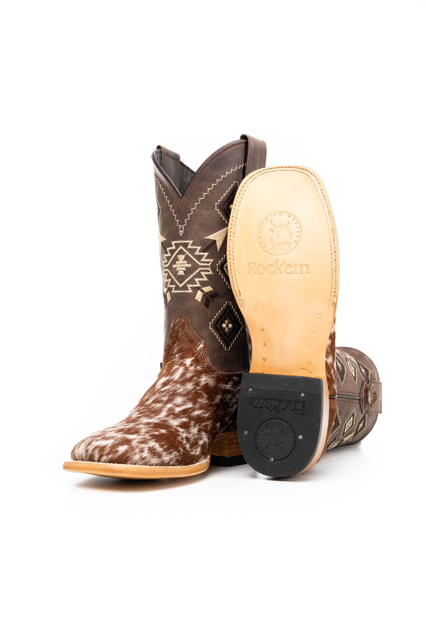 Authentic Men's Cowhide Square Toe Cowboy Boots - Size 7 - Western Style Rodeo Boots - Durable Leather Work Boots for Country Dancing, Horse Riding & Outdoor Adventures