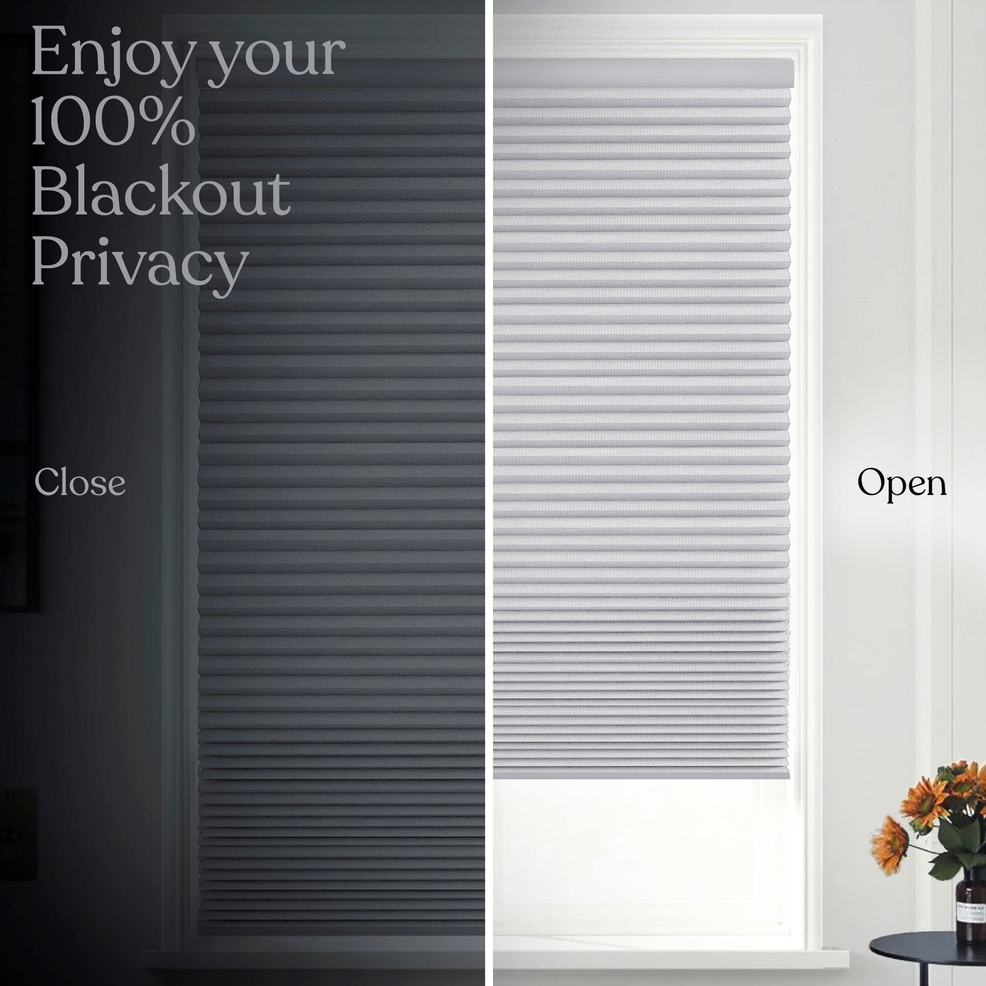 Premium MOOD Blackout Cellular Shades - Cordless Honeycomb Blinds with 1.5