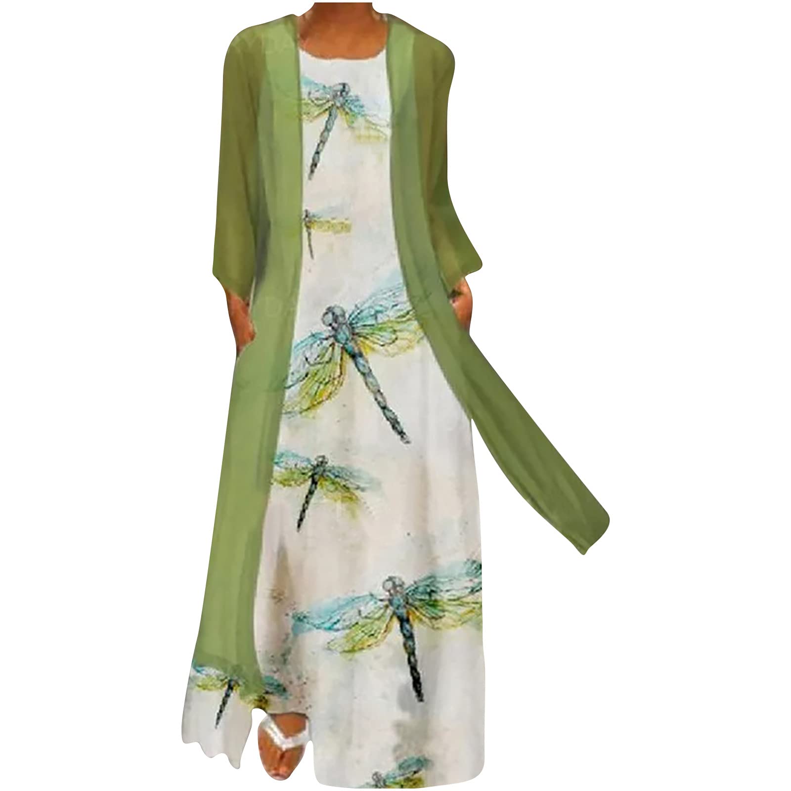 Tpingfe Women's Floral Print Chiffon Two-Piece Summer Dress Set - Plus Size Sleeveless Crewneck Wedding Guest Outfit | Perfect for Beach Vacations, Garden Parties & Special Occasions