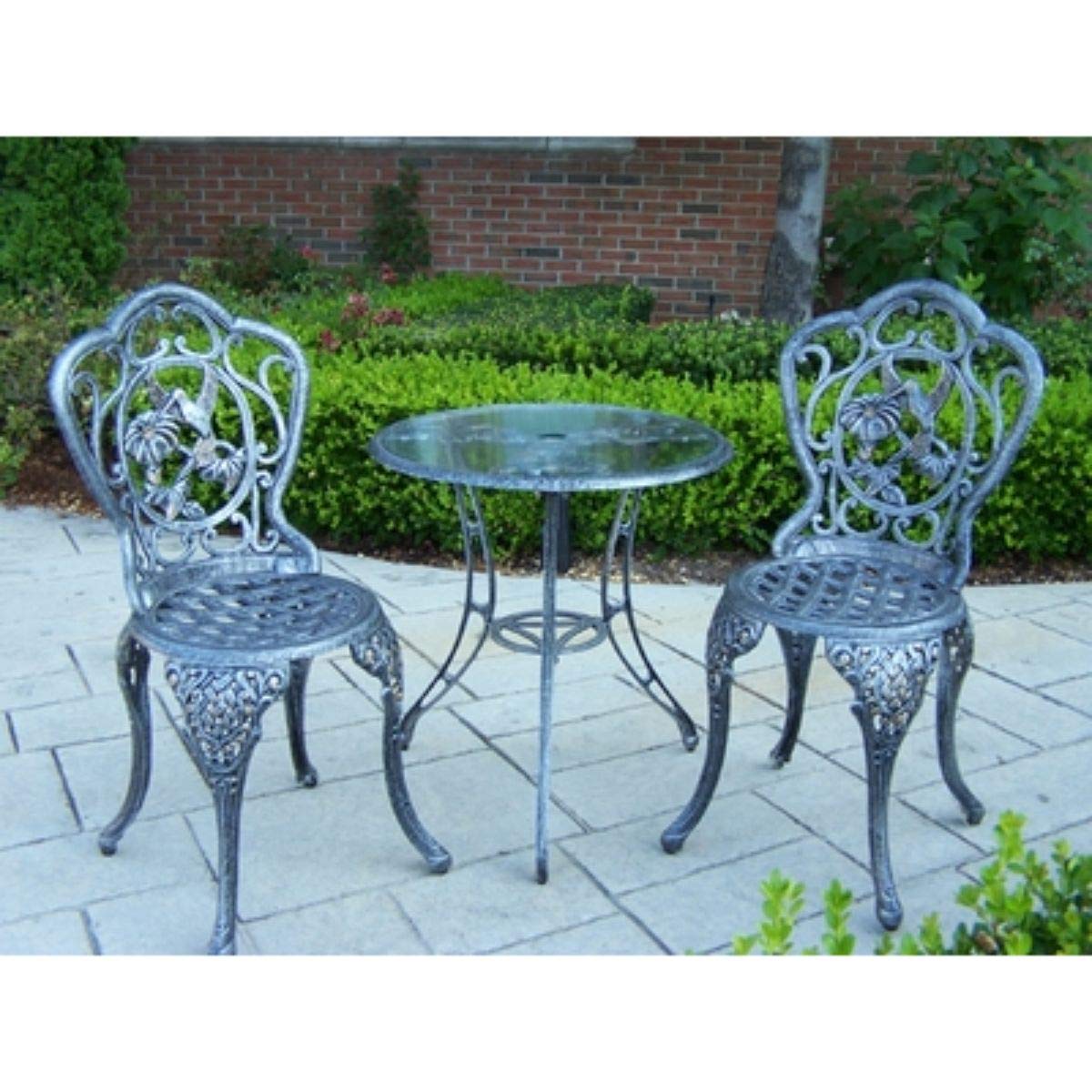 Stylish 3-Piece Aluminum Hummingbird Cast Glass Top Bistro Set - 26