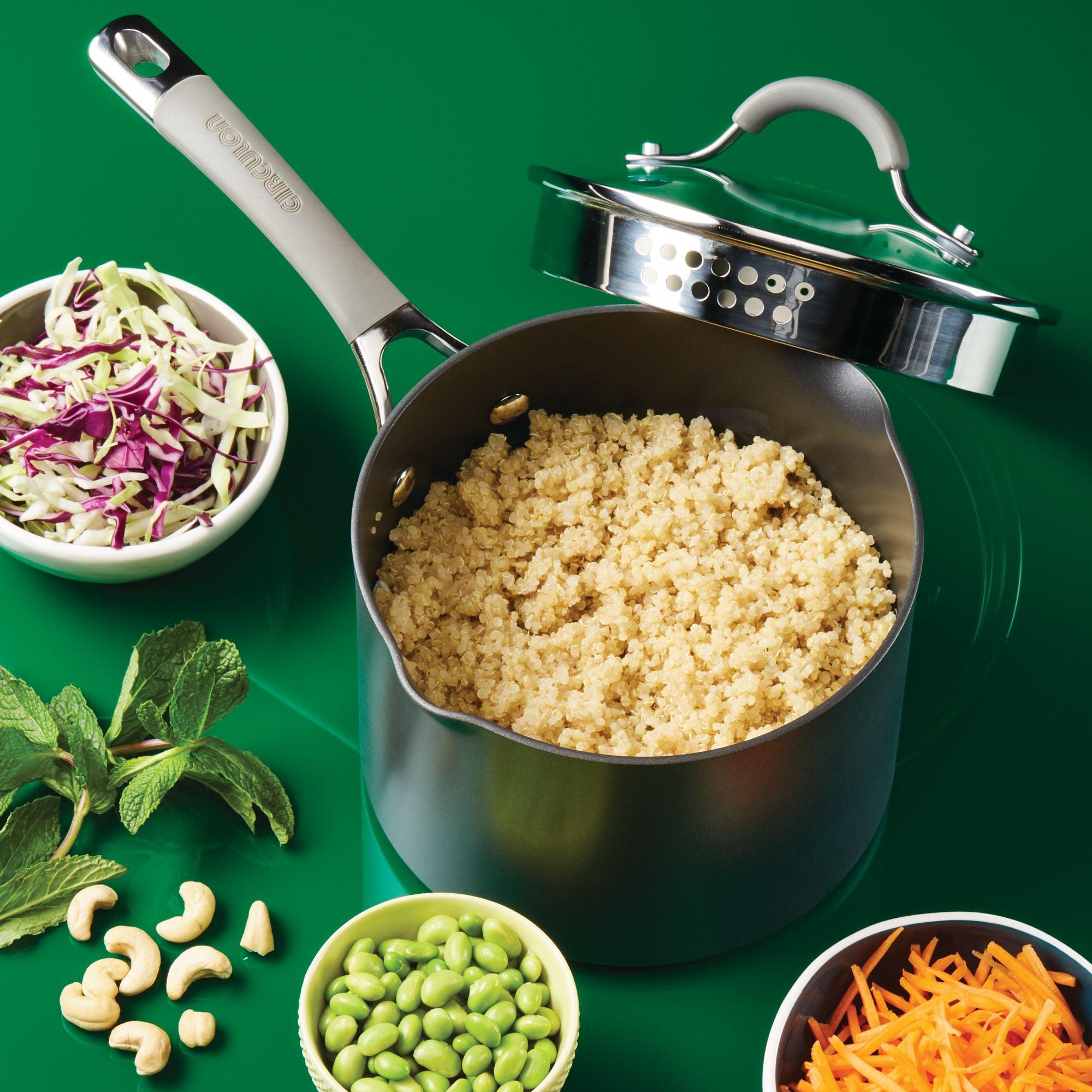 3 Quart Nonstick Straining Saucepan with Lid - Pasta & Vegetable Strainer Pot - Perfect for Cooking, Draining, and Serving Soups, Stews, and Pasta Dishes