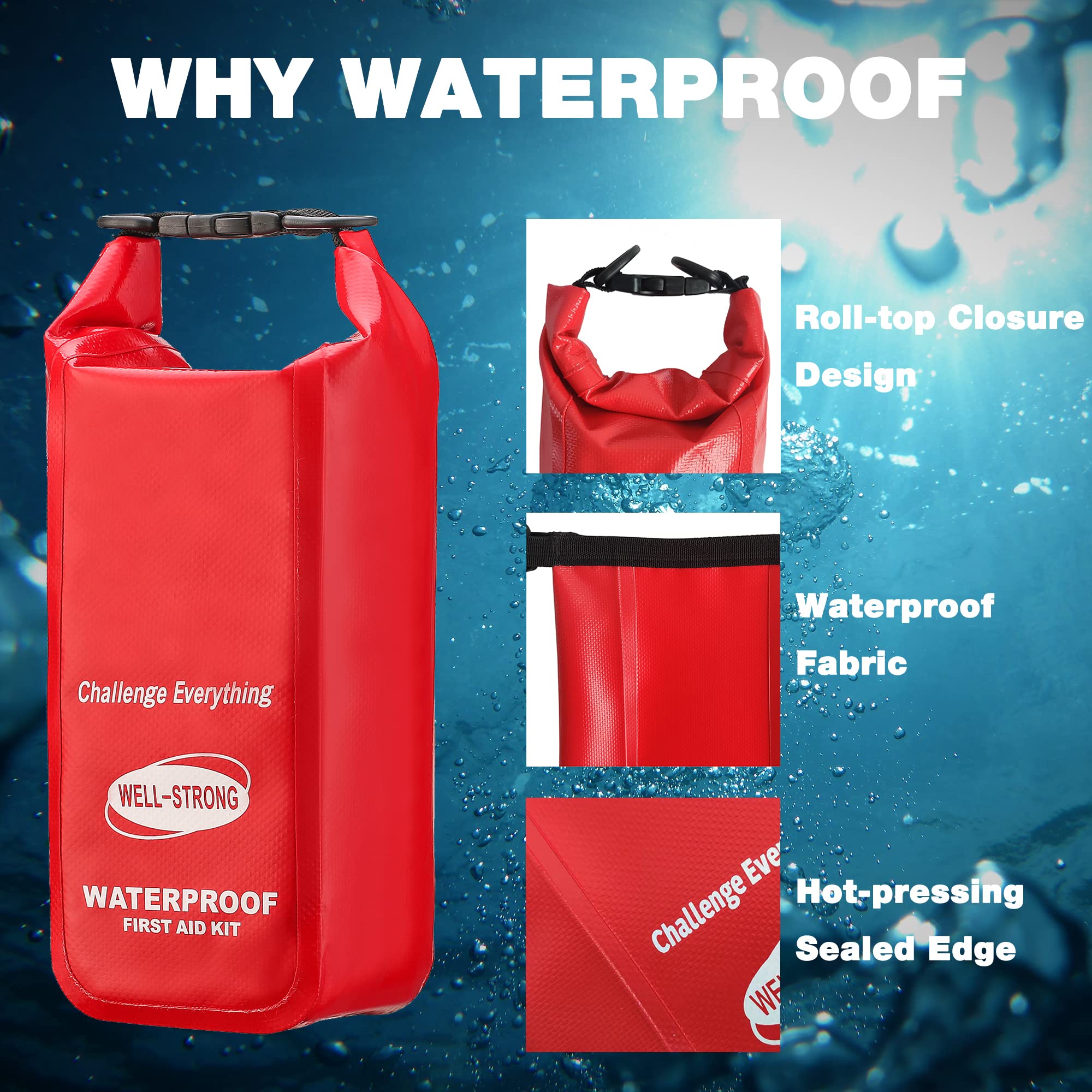 Waterproof First Aid Kit Roll Top - Emergency Medical Supplies for Boating, Camping & Outdoor Adventures | Compact & Durable First Aid Pouch with Waterproof Contents for Marine, Hiking & Travel Safety