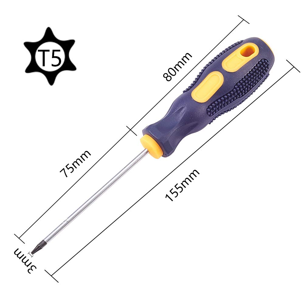 Utoolmart T5 Magnetic Torx Screwdriver Set - 75mm Chrome Vanadium Steel Shaft with 80mm Ergonomic Plastic Handle - Precision Screwdriver for Electronics Repair, Home Improvement & DIY Crafts (1-Piece) - Perfect for iPhone, Laptop, Watch & Small Appliance Repairs