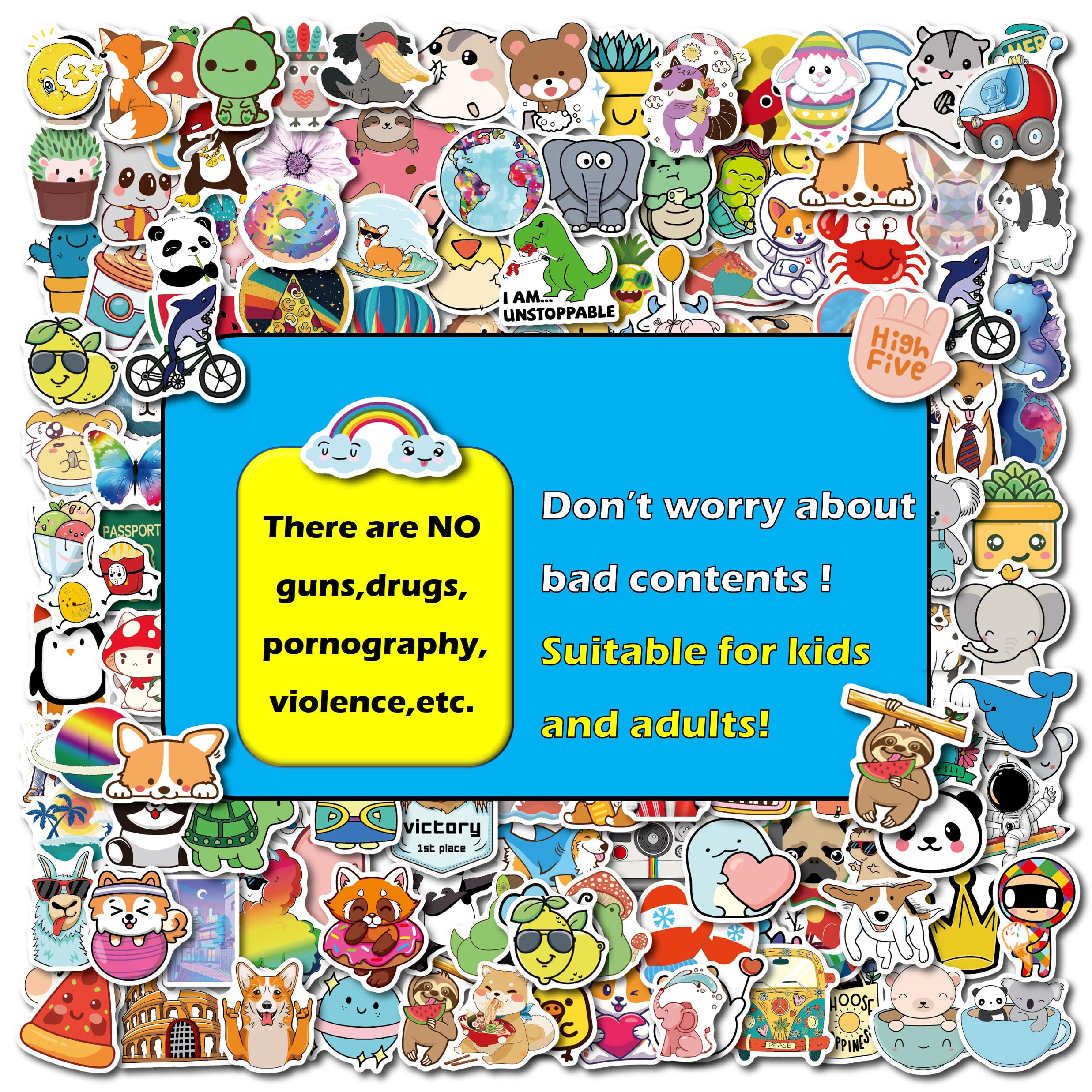 200PCS Waterproof Vinyl Stickers for Water Bottles - Cute Kids Sticker Pack for School, Laptop, Notebook & DIY Crafts