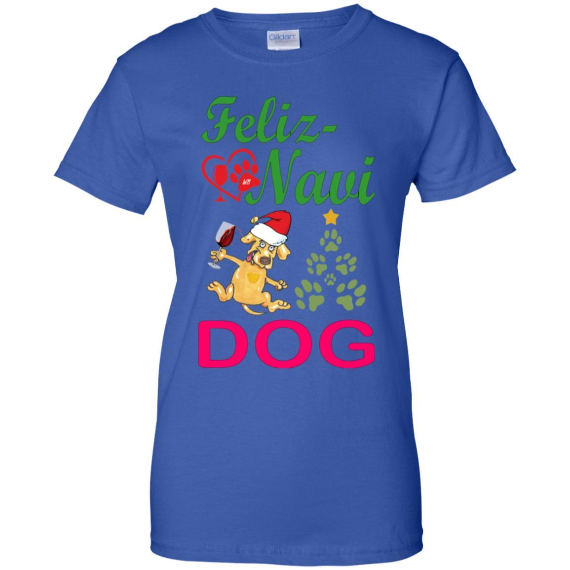 Feliz Navidad Dog Lovers 100% Cotton T-Shirt - Green & Red Holiday Christmas Gift for Women | Casual Wear, Party Outfit, Festive Apparel