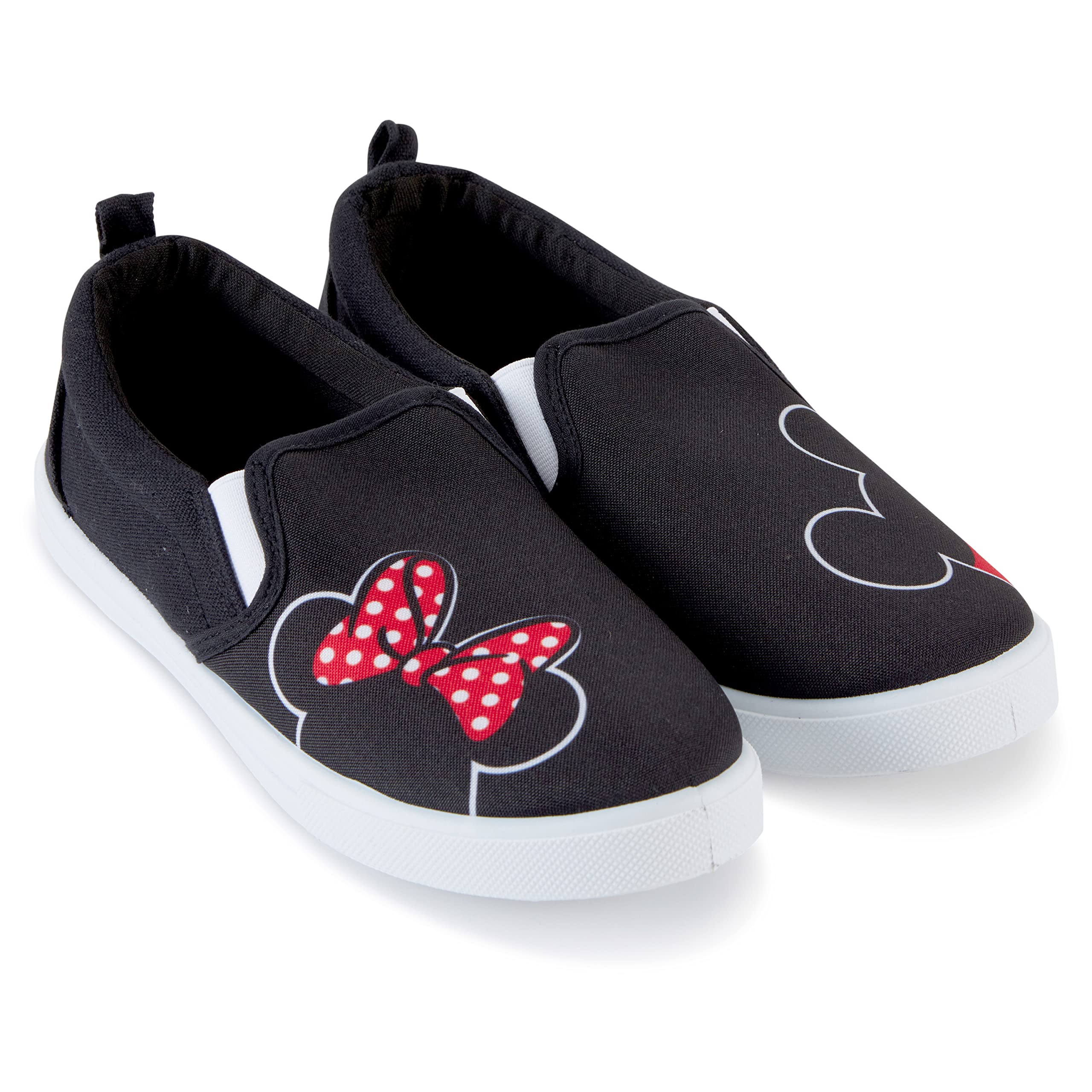 Disney Women's Mickey and Minnie Mouse Slip-On Canvas Sneakers - Classic Cartoon Character Shoes for Casual Wear, Theme Parks & Disney Fans
