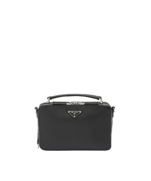 Prada Brique Saffiano Leather Handbag for Women - Luxury Black Crossbody Bag for Work, Travel & Evening Out