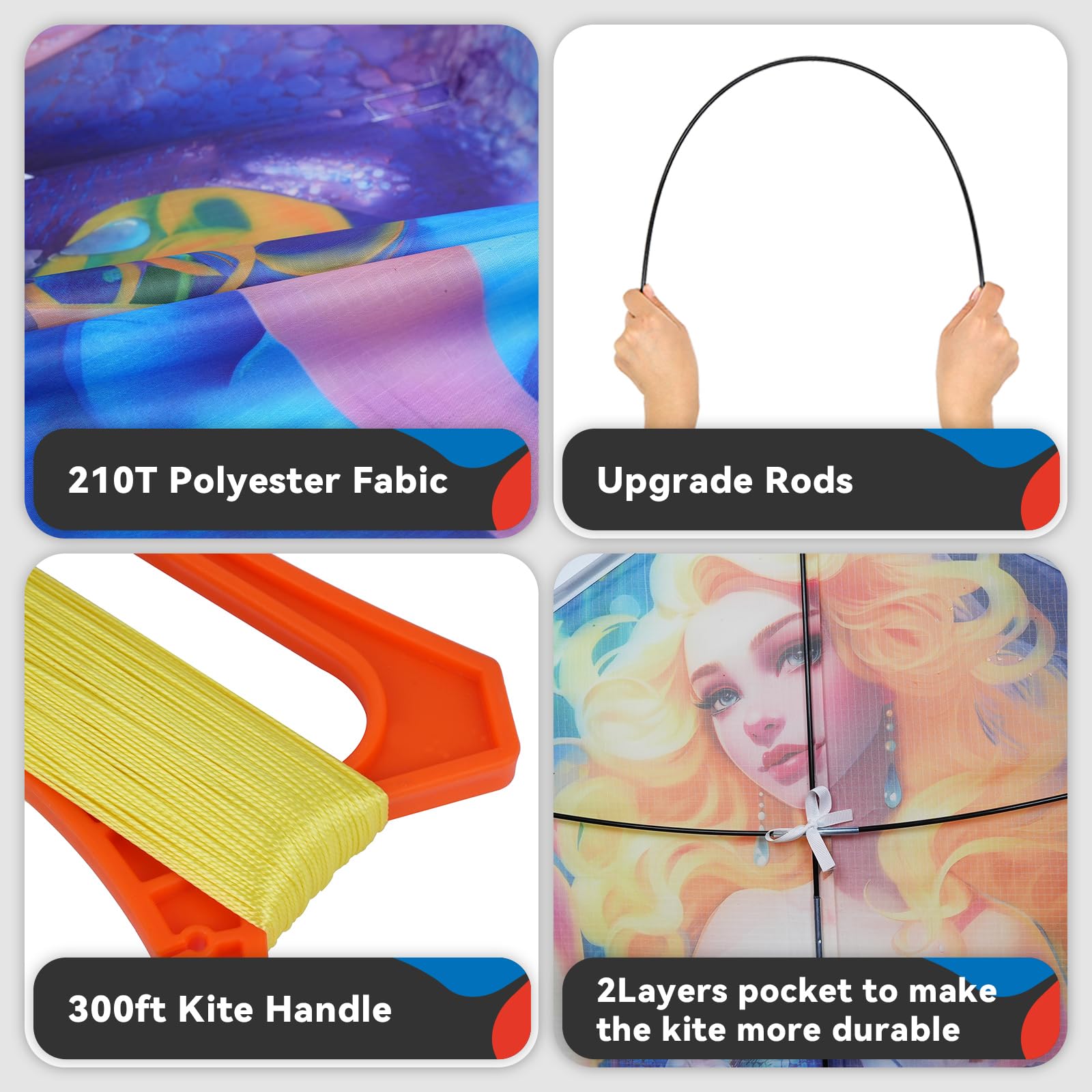 **Mermaid Kites for Kids & Adults - Easy to Fly Outdoor Kite with String & Handle - Fun Cartoon Kite for Ages 8-12 - Perfect for Beach, Park, and Backyard Play**