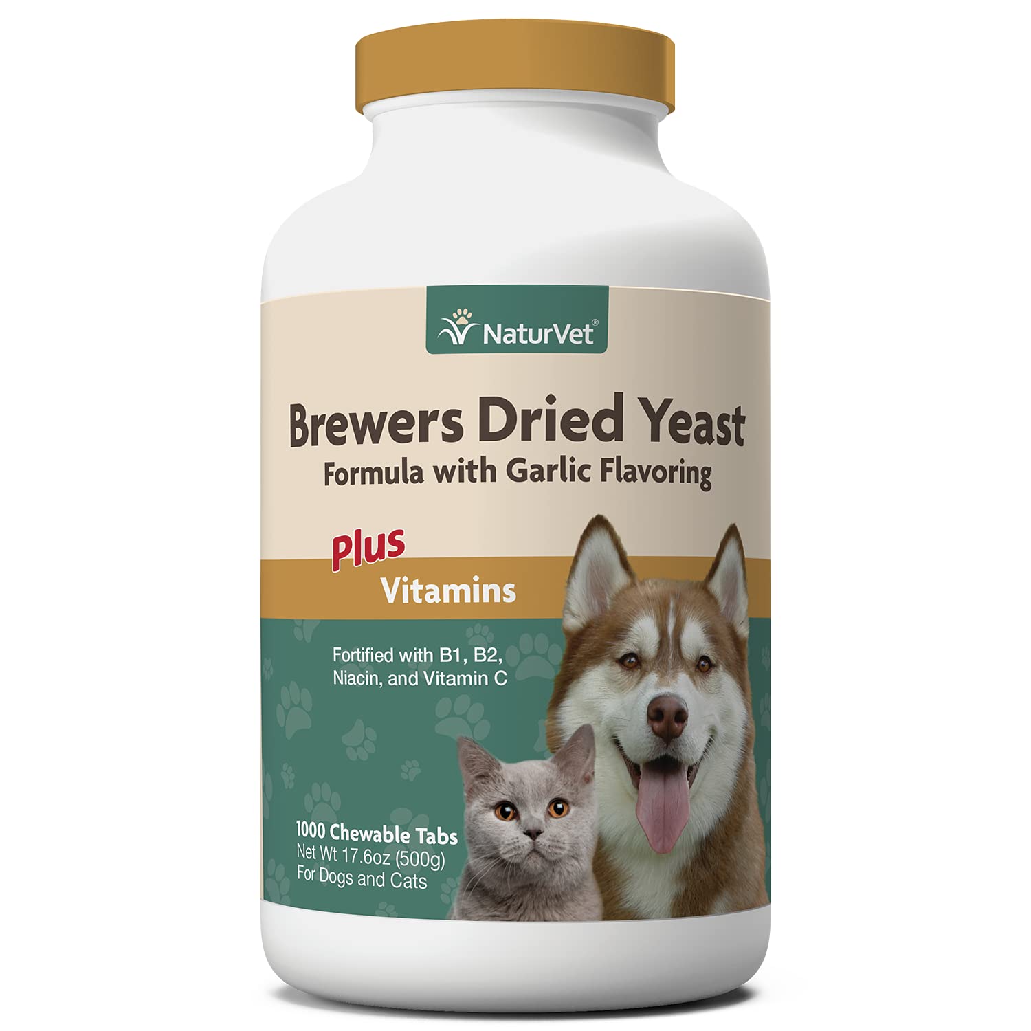 NaturVet Brewers Dried Yeast Chewable Tablets with Garlic & Vitamins for Dogs & Cats - 1000 Count | Made in USA | Supports Skin, Coat & Digestive Health | Perfect for Daily Supplements & Treats