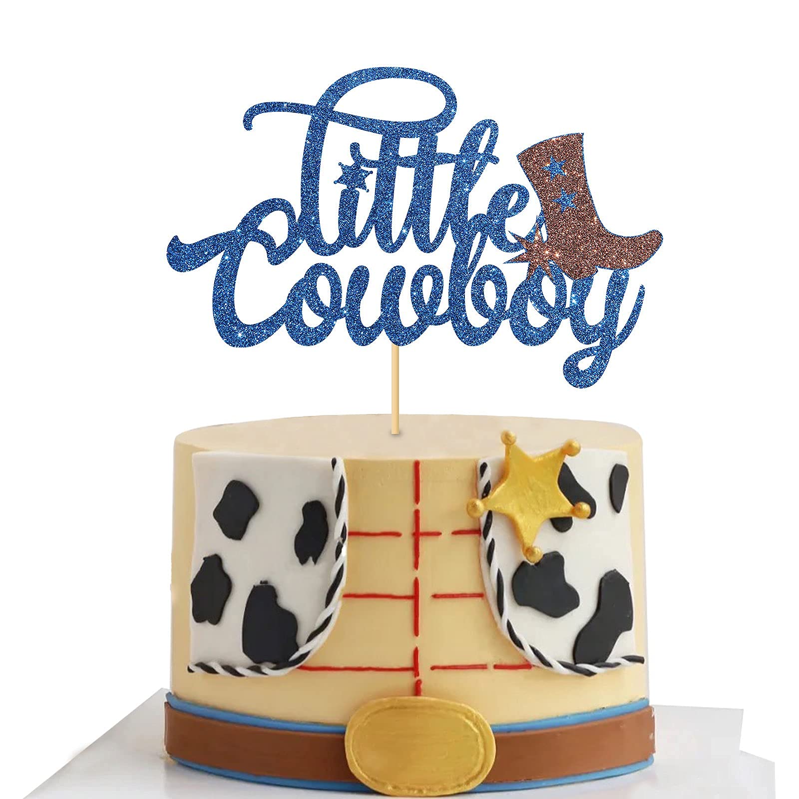 Western Cowboy Cake Topper - Blue Glitter Mexican Themed Party Decor for Birthday & Baby Shower | Perfect for Western Theme Parties, Cowboy Celebrations, and Wild West Events