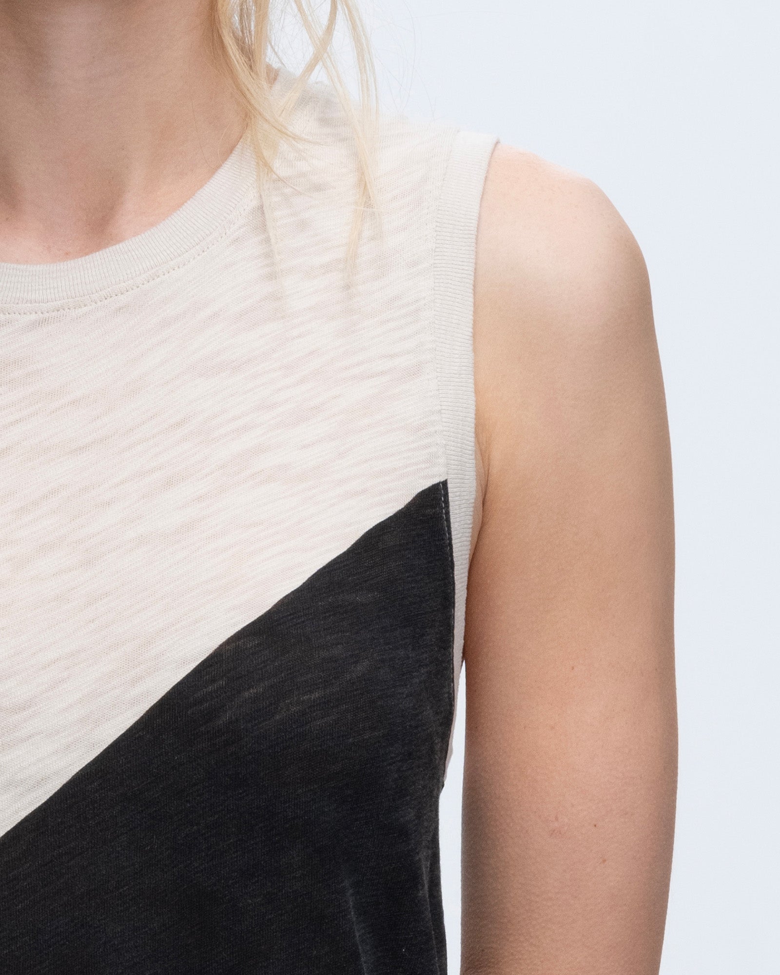 Slub Jersey Sleeveless A-Line Colorblock Dress - Soft Beige & Black | Casual Summer Outfit, Beach Coverup, Vacation Dress