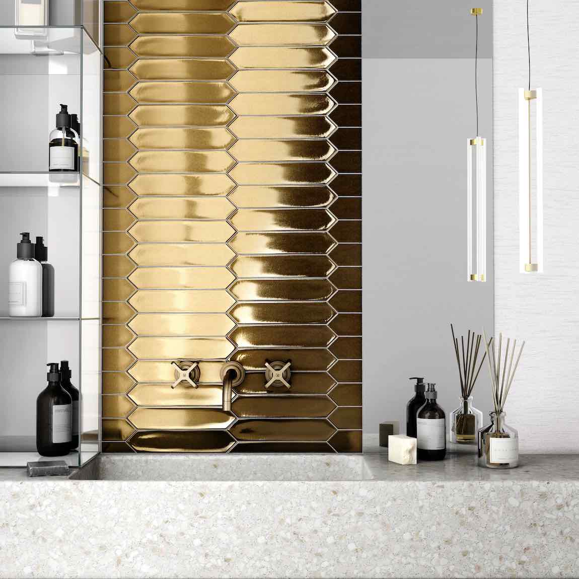 Picket Tile Arrow Gold 2x10 - Decorative Wall Tiles for Kitchen Backsplash, Bathroom, and Living Room Accent Walls