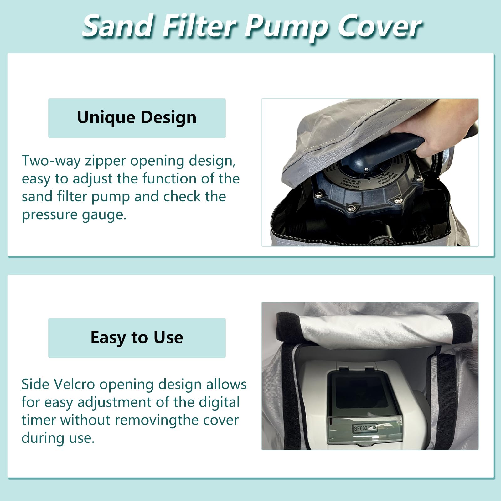 okcool Waterproof Anti-UV Sand Filter Pump Cover - Universal Fit for Most Pool Sand Filters, Durable Winter Protection (Grey) | Ideal for Inground & Above Ground Pools, Hot Tubs, and Backyard Water Features