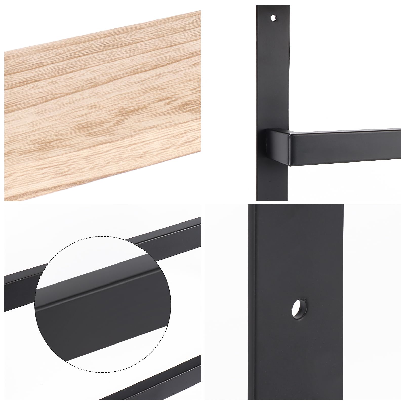 NearMoon 24 Inch Matte Black Hanging Towel Rack - 3-Tier Thick Metal Wall Mounted Towel Holder with Wood Shelf - Bathroom Storage Organizer for Towels, Robes & Bath Accessories - Perfect for Small Spaces & Spa-Style Decor