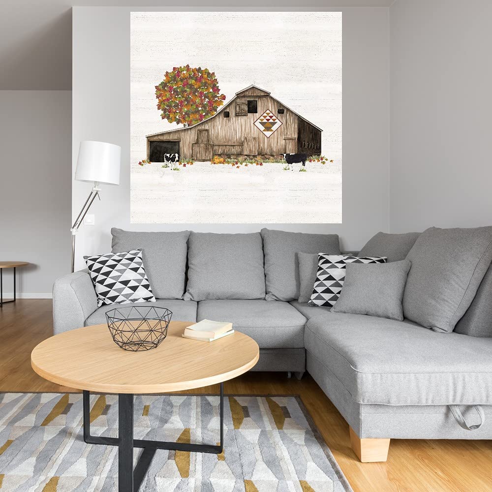 Fall Barn Quilt Canvas Wall Art by Artist Tara Reed - 22x22 Inch Ready to Hang Home Decor for Living Room, Bedroom, Bathroom, Kitchen, Office, Bar & Dining Room - Perfect for Farmhouse, Rustic & Country Style Interiors