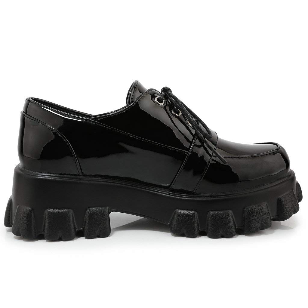 KOKOMOMO Women's Chunky Platform Oxford Loafers with Buckle - Gothic Style Shoes for Casual Outfits, Work & Street Fashion