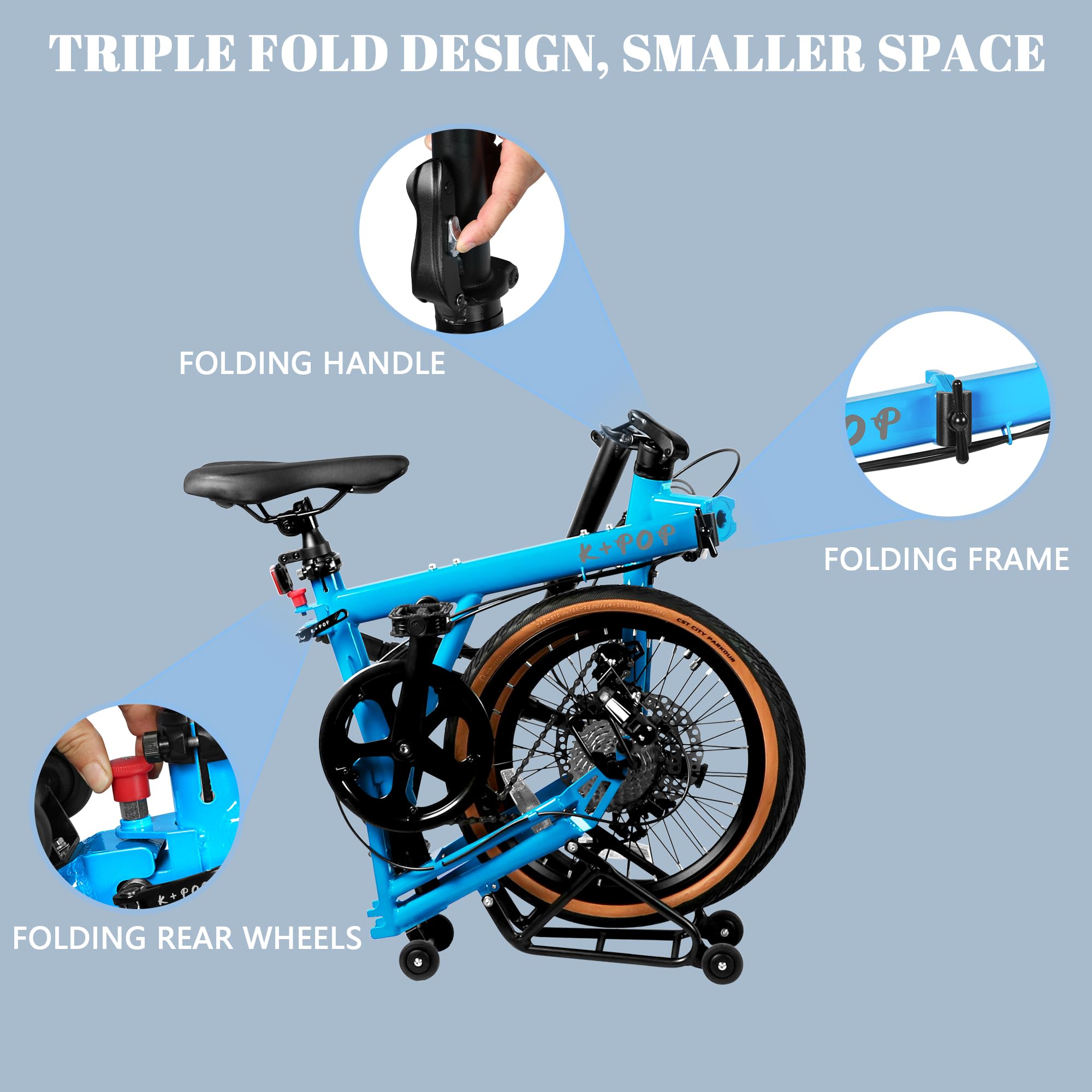 16 Inch Folding Bike for Adults - 7-Speed Commuter Bicycle with Front & Rear Disc Brakes | Compact Foldable Design for Urban Travel, Campus Commute & Outdoor Recreation