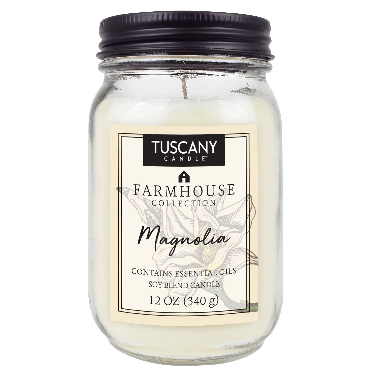 Tuscany Candle Farmhouse 12 Oz Magnolia Jar Candle - Natural Soy Wax Scented Candle for Home, Relaxation & Gifts | Perfect for Living Room, Bedroom & Bathroom Decor