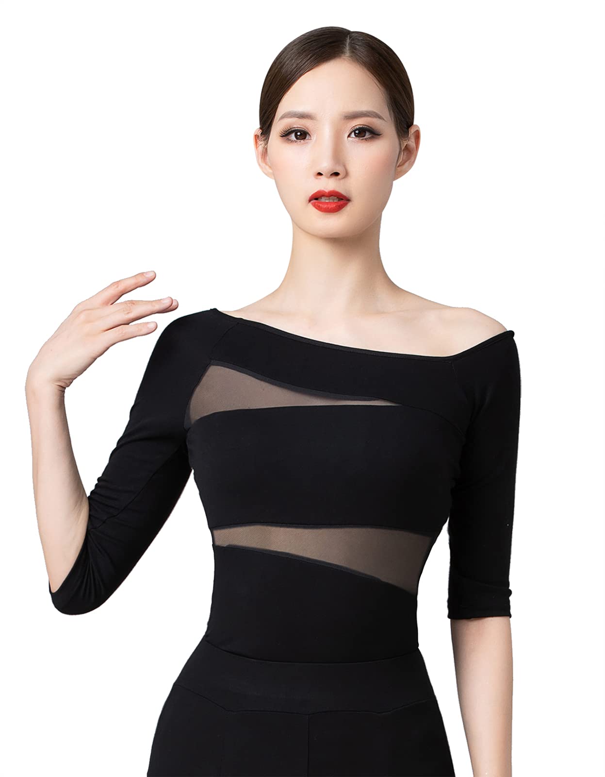 Z&X Women's Sexy Off-Shoulder Dance Top - 1/2 Sleeve Ballroom Latin Yoga Crop Shirt for Women | Perfect for Salsa, Tango, Zumba & Fitness Classes