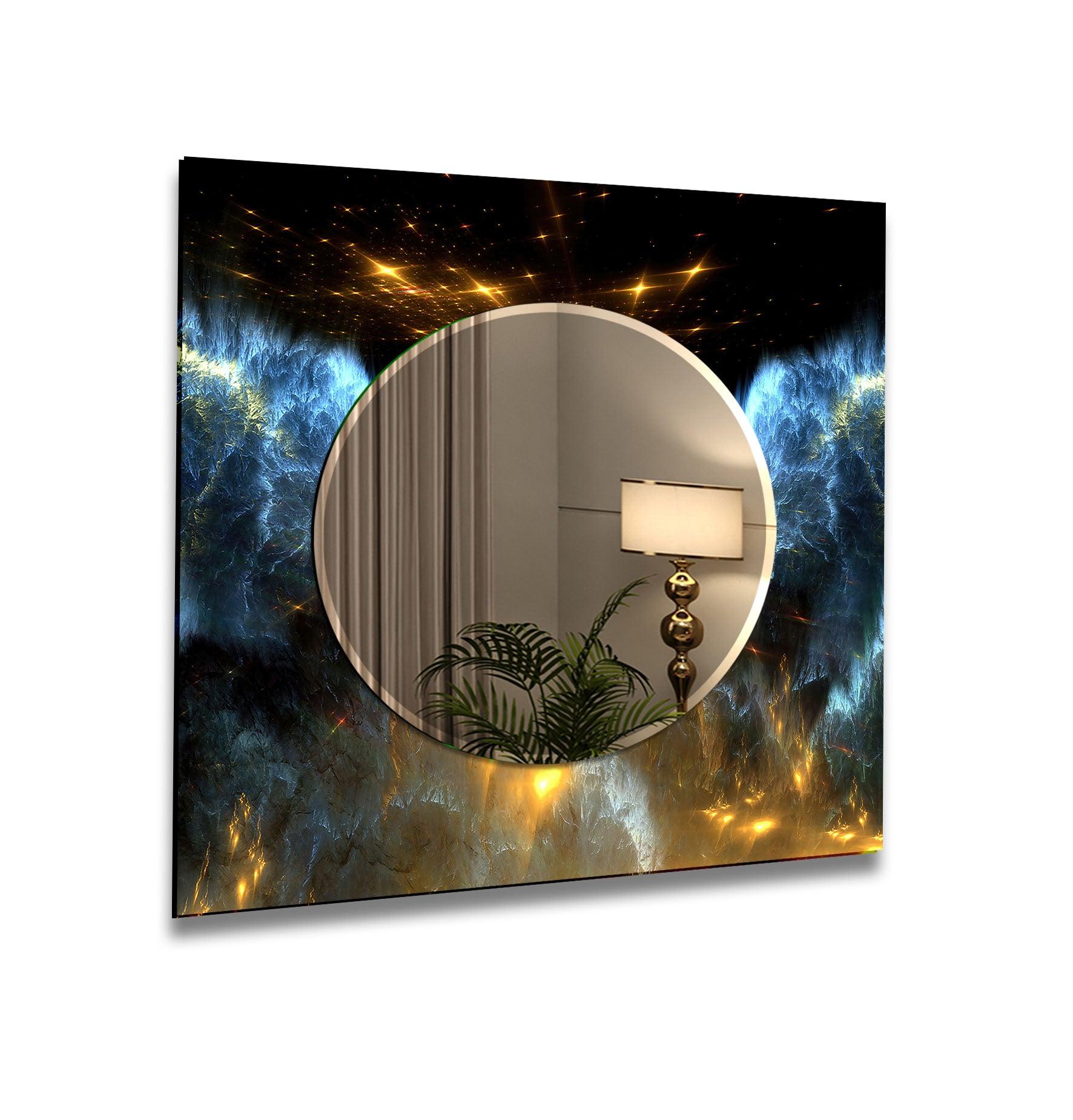 Black Gold Space Wall Mirror - Modern Decorative Mirror for Living Room, Bedroom & Bathroom - Stylish Home Decor & Vanity Mirror