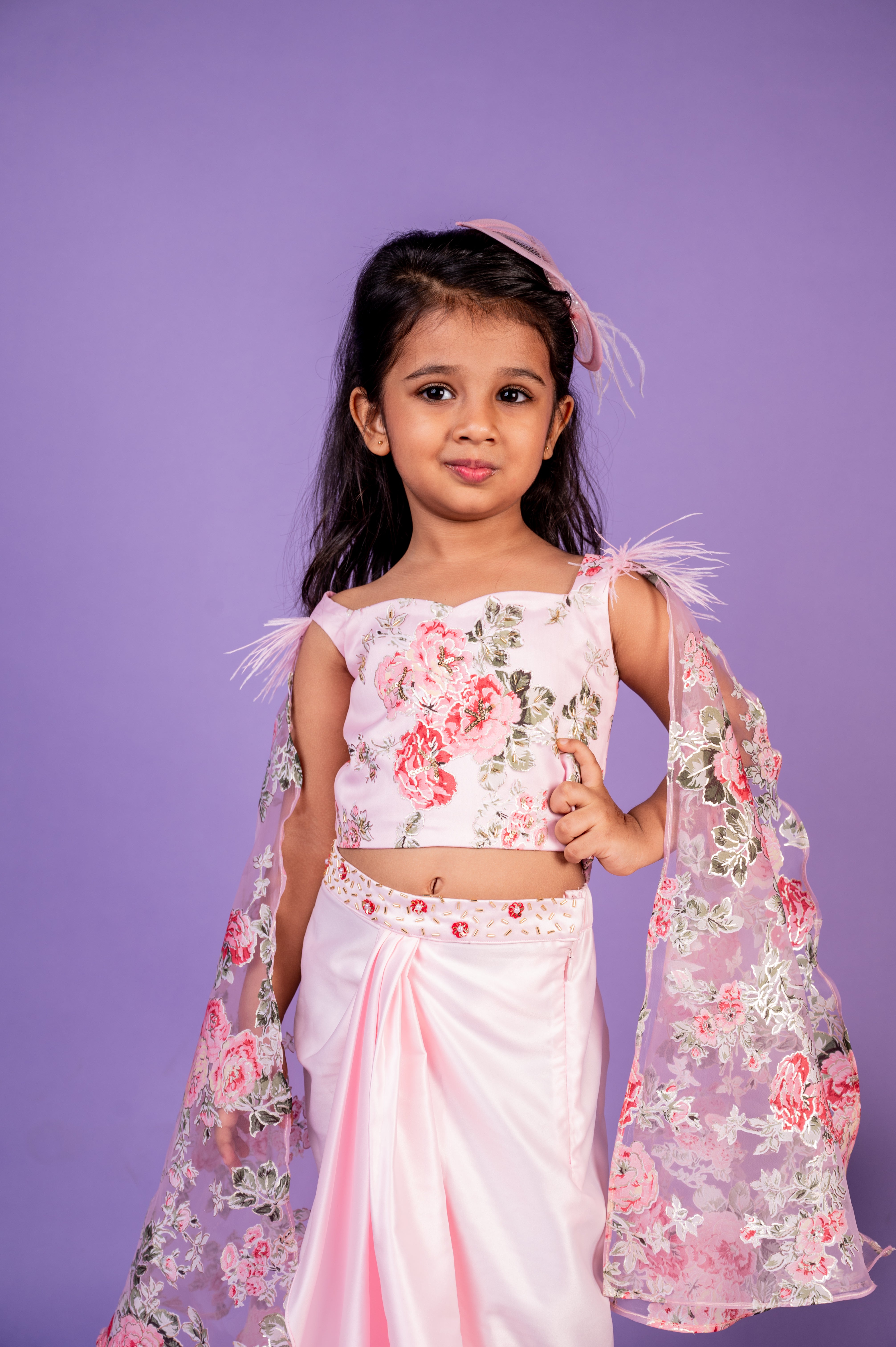 Pre Order: Elegant Gulbagh Cape with Pre-Draped Dhoti for Indian Weddings & Festive Occasions