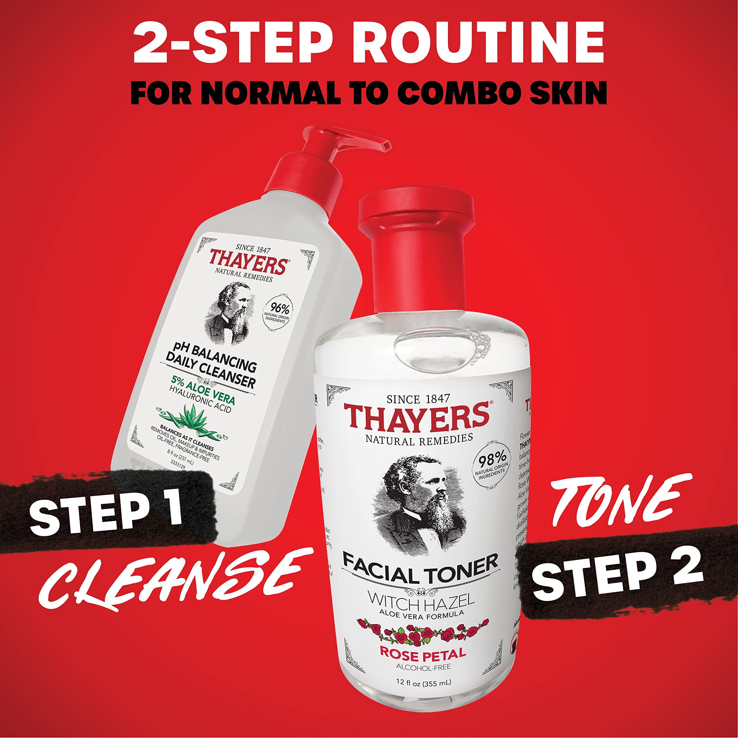 **Thayers Alcohol-Free Rose Petal Toner with Aloe Vera (12 FL Oz) & pH Balancing Daily Cleanser (8 FL Oz) – Hydrating, Gentle Skincare for Dry & Sensitive Skin – Perfect for Daily Facial Care & Makeup Prep**