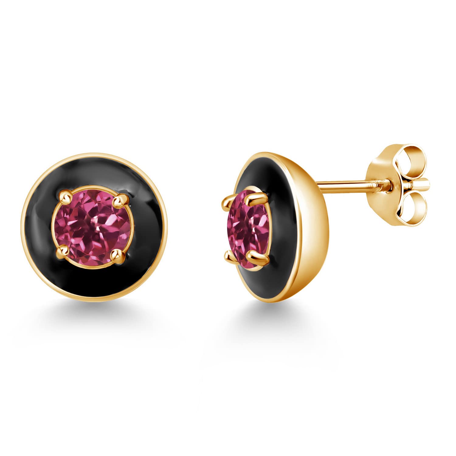 Gem Stone King 18K Gold Plated Sterling Silver 5MM Round Birthstone Stud Earrings with Black Enamel | Elegant Jewelry for Women & Men | Perfect Gift for Birthday, Anniversary & Special Occasions