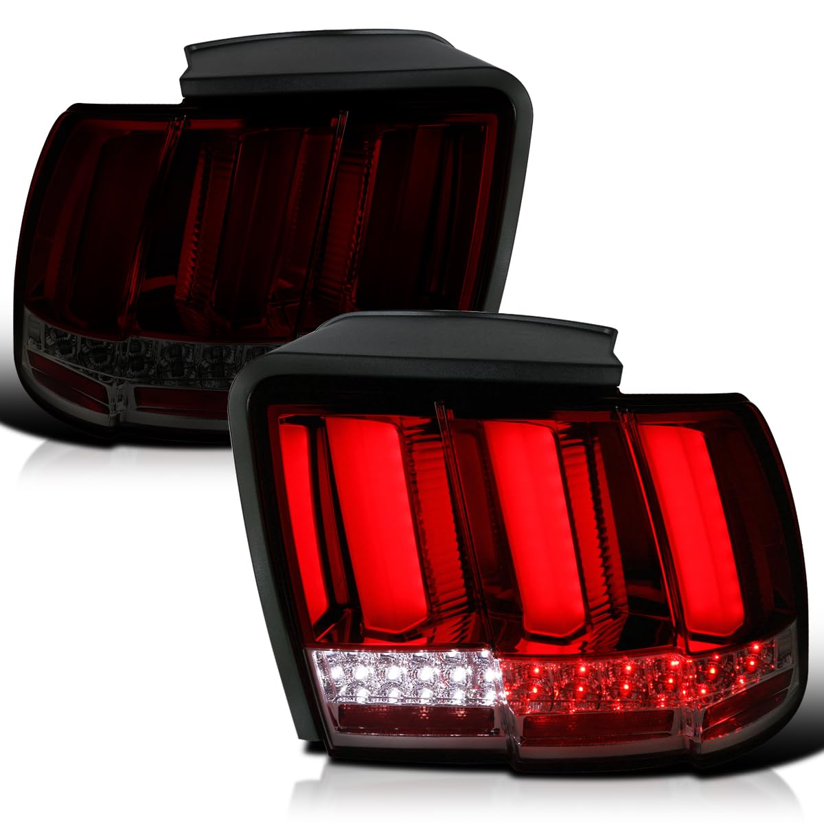 Spec-D Tuning Red Smoke Sequential LED Tail Lights for 1999-2004 Ford Mustang - Left & Right Pair Assembly - Enhanced Night Visibility & Style Upgrade for Street Racing & Car Shows