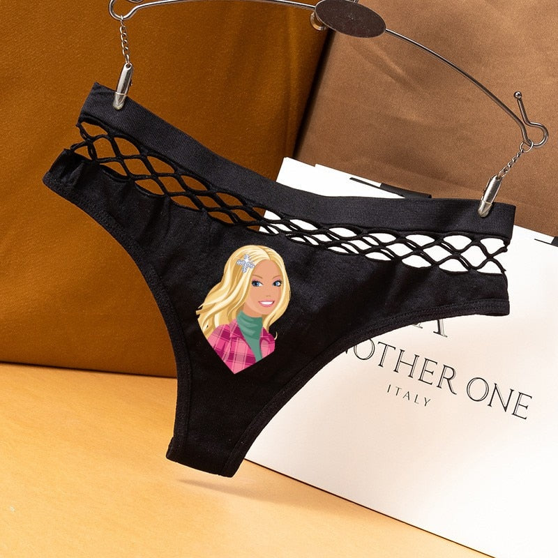 Barbie Princess Sexy Fishnet Hollow-Out Sports Thong Panties for Women - Y2K Fashion Bikini Briefs for Workout, Party & Lingerie