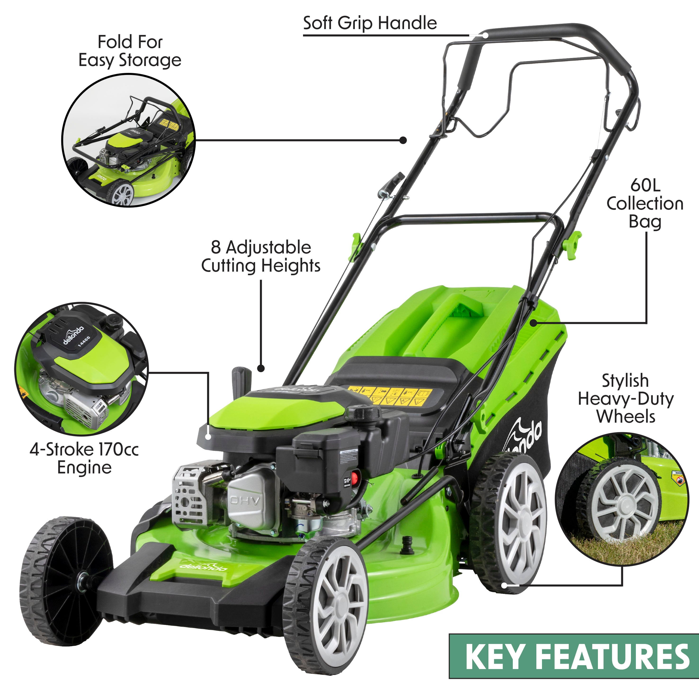170cc 20-Inch 4-Stroke Self-Propelled Gas Lawn Mower with 51cm Cutting Width - DG102 Model - Perfect for Medium to Large Yards, Residential Lawn Care & Landscaping