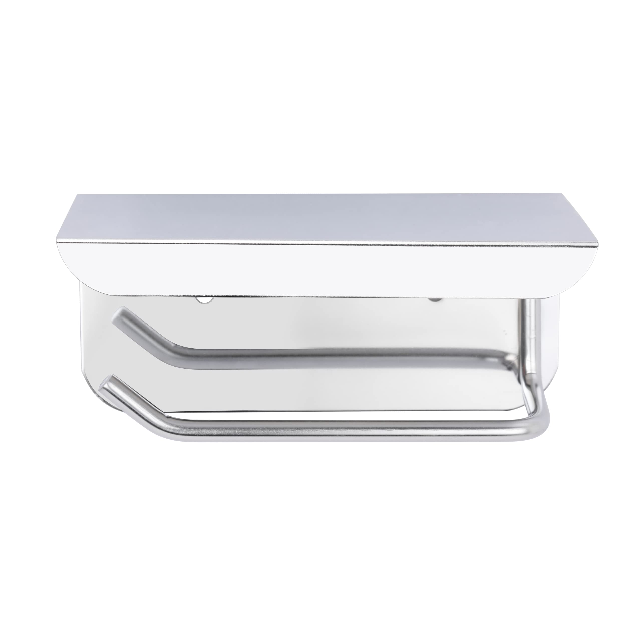 Stainless Steel Toilet Paper Holder with Shelf - Self Adhesive & Wall Mount Bathroom Tissue Roll Holder, Mobile Stand - Nickel Chrome Finish for Modern Bathroom & Powder Room Organization