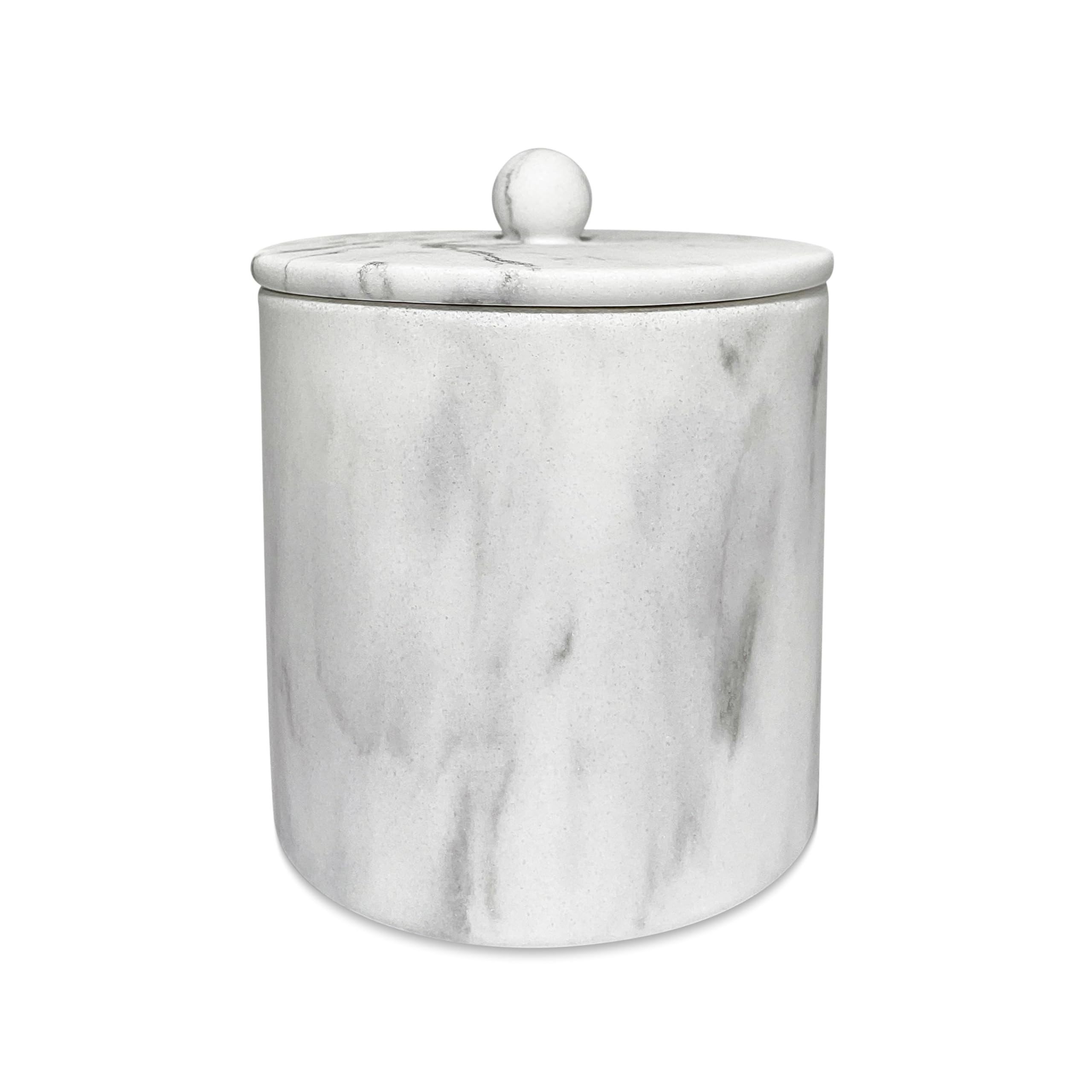 Santorini Resin Cotton Jar with Lid - Bathroom Vanity Organizer for Q-tips, Hair Ties, Cotton Balls & Makeup Pads - Decorative Storage Container for Countertop, Dresser & Bathroom Decor - Perfect for Home, Spa & Gift Ideas