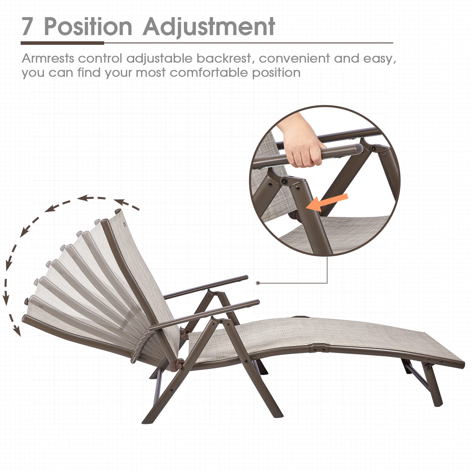Premium Aluminum Adjustable Folding Recliner Chair - Outdoor Chaise Lounge for Poolside, Beach, Backyard & Lawn - Heavy Duty 300 lbs Capacity - Perfect for Sunbathing, Relaxing & Outdoor Lounging