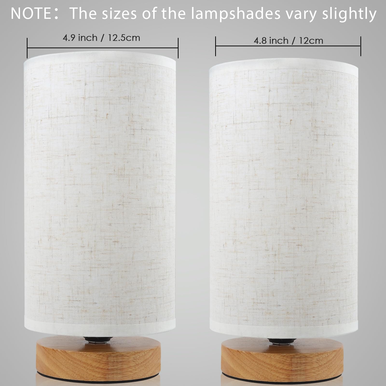 Minimalist Bedside Table Lamps Set of 2 - 3-Way Dimmable Nightstand Lamps with Round Fabric Linen Shade, Small Desk Lamp for Bedroom, Living Room, Office & Reading Nook - Warm White, Cool White & Daylight Options