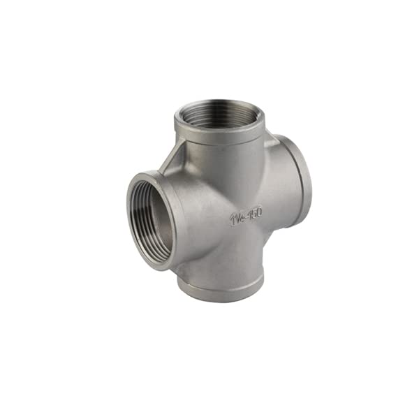 1-1/2 Inch 304 Stainless Steel 150# Threaded Cross Pipe Fitting - FNPT 4-Way Connection for Plumbing, HVAC, and Industrial Piping Systems