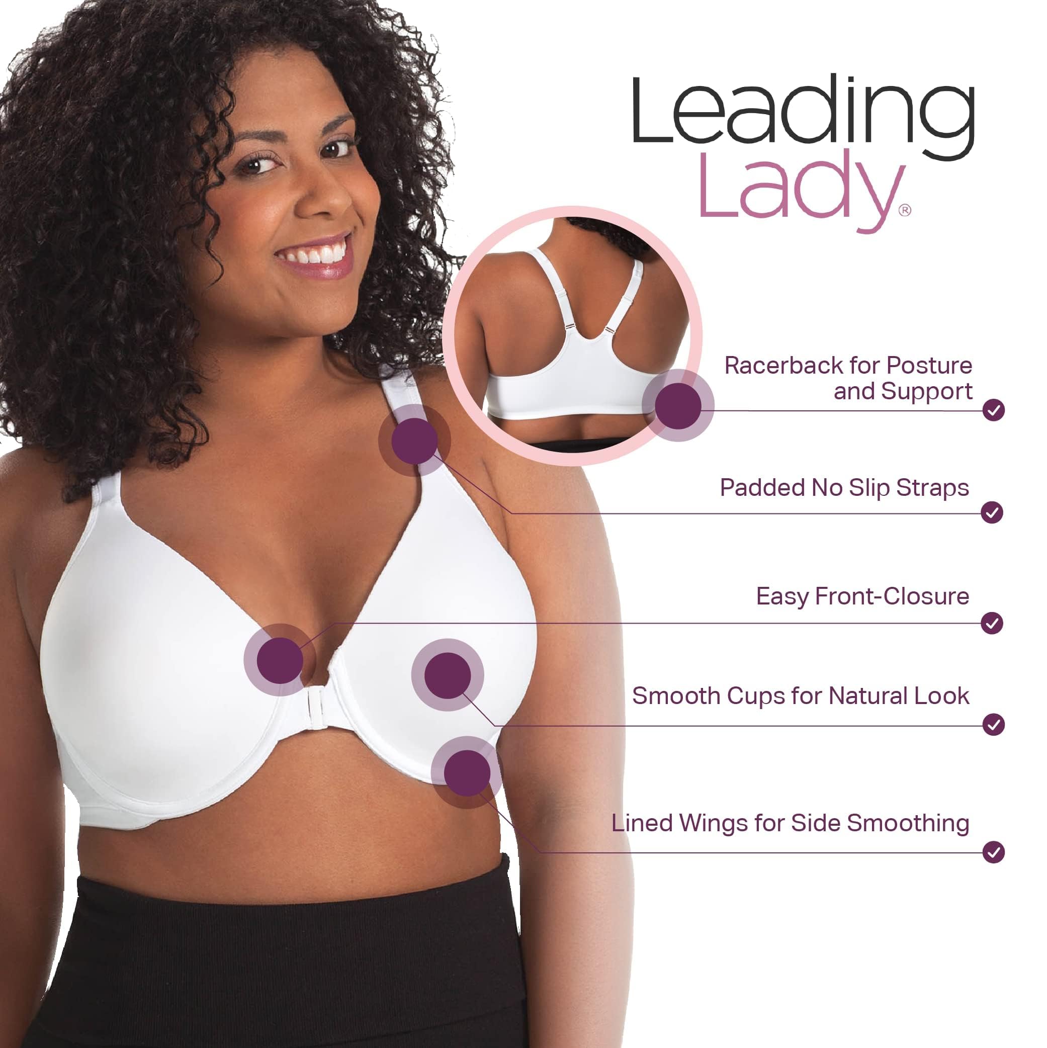 LEADING LADY Brigitte Racerback Front-Closure Bra - Molded, Padded, Seamless T-Shirt Bra for Women | Plus Size Support | Perfect for Yoga, Workouts & Everyday Comfort