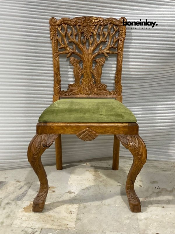 Hand Carved Woodpecker Dining Chair - Solid Wooden Dining Table Chair for Kitchen & Dining Room | Rustic Home Decor & Farmhouse Style Seating