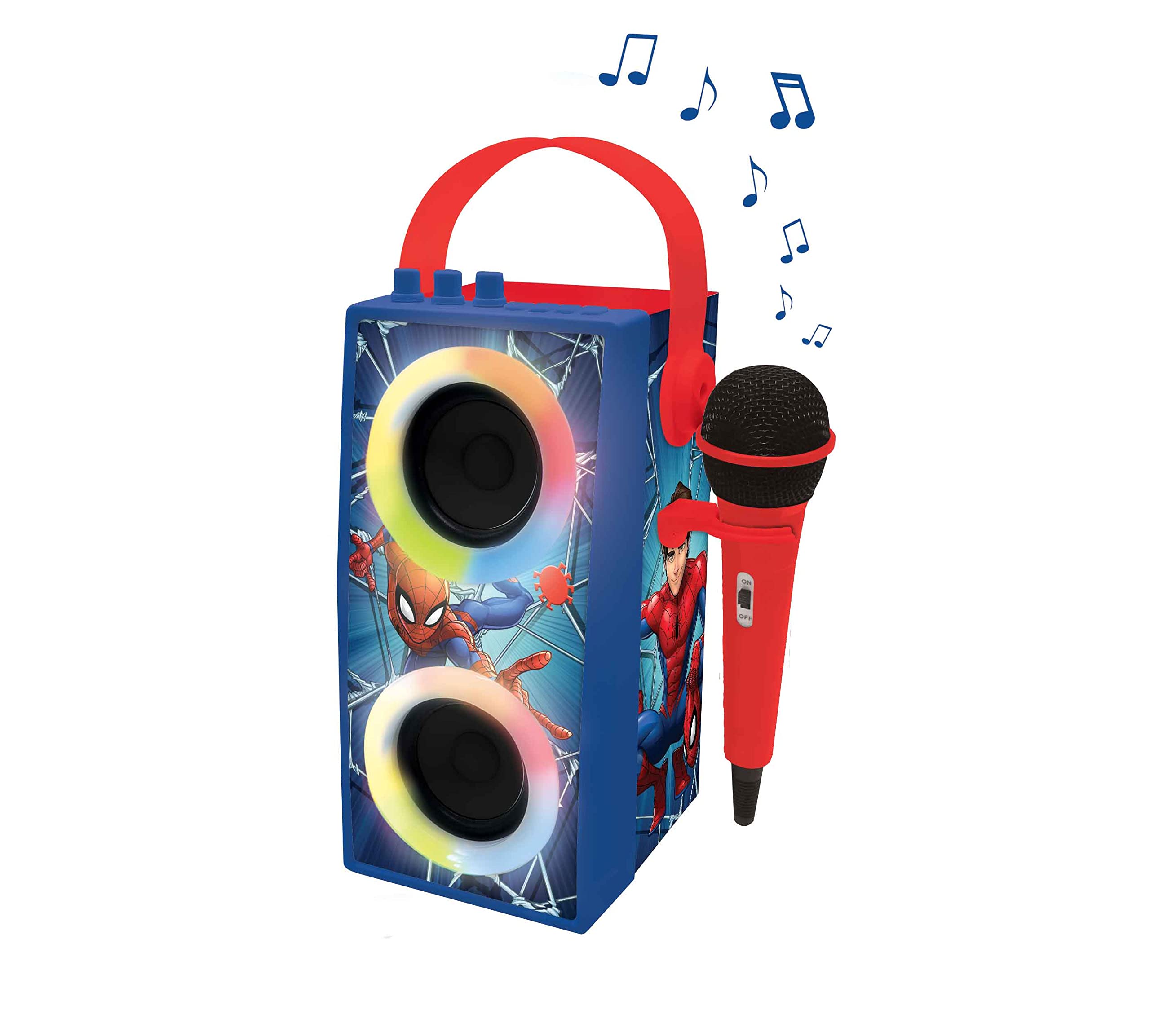 Lexibook Spider-Man Portable Bluetooth Speaker with Microphone - Wireless Karaoke Speaker with LED Light Effects, USB/SD Card Support & Rechargeable Battery (Blue/Red, BTP180SPZ) - Perfect for Kids' Parties, Home Karaoke & Outdoor Gatherings