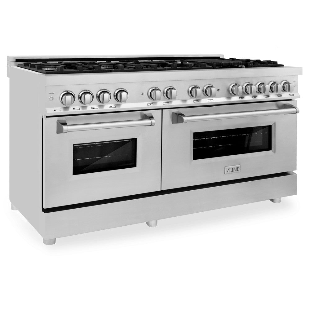 ZLINE RA60 60-Inch Stainless Steel Dual Fuel Range - 9 Burner Gas Cooktop & 2 Electric Convection Ovens (7.4 cu. ft.) - Professional Kitchen Appliance for Home Chefs & Serious Cooks