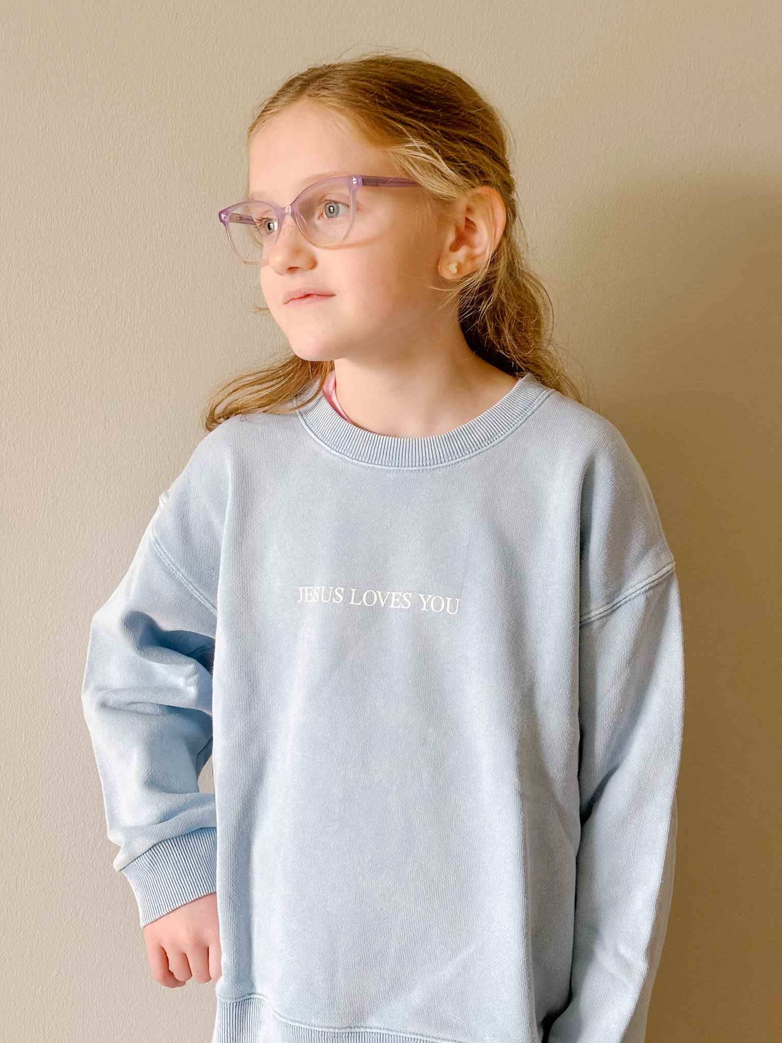 Jesus Loves You Kids Crewneck Sweatshirt - Soft Blue Christian Pullover for Boys & Girls - Church, Sunday School & Family Worship Outfit