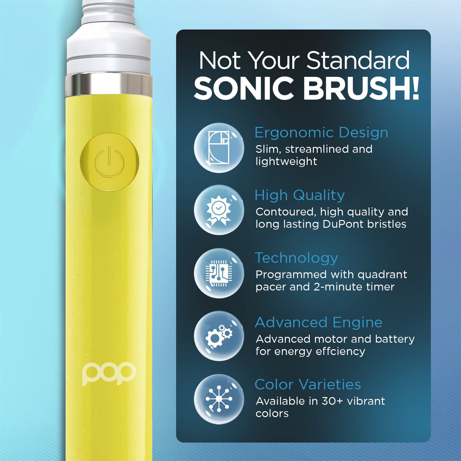 Pop Sonic Electric Toothbrush for Kids & Travel - Rechargeable AAA Battery, 2 Speed Modes (15,000-30,000 RPM), Soft Dupont Nylon Bristles, Yellow - Perfect for Daily Oral Care & Family Trips
